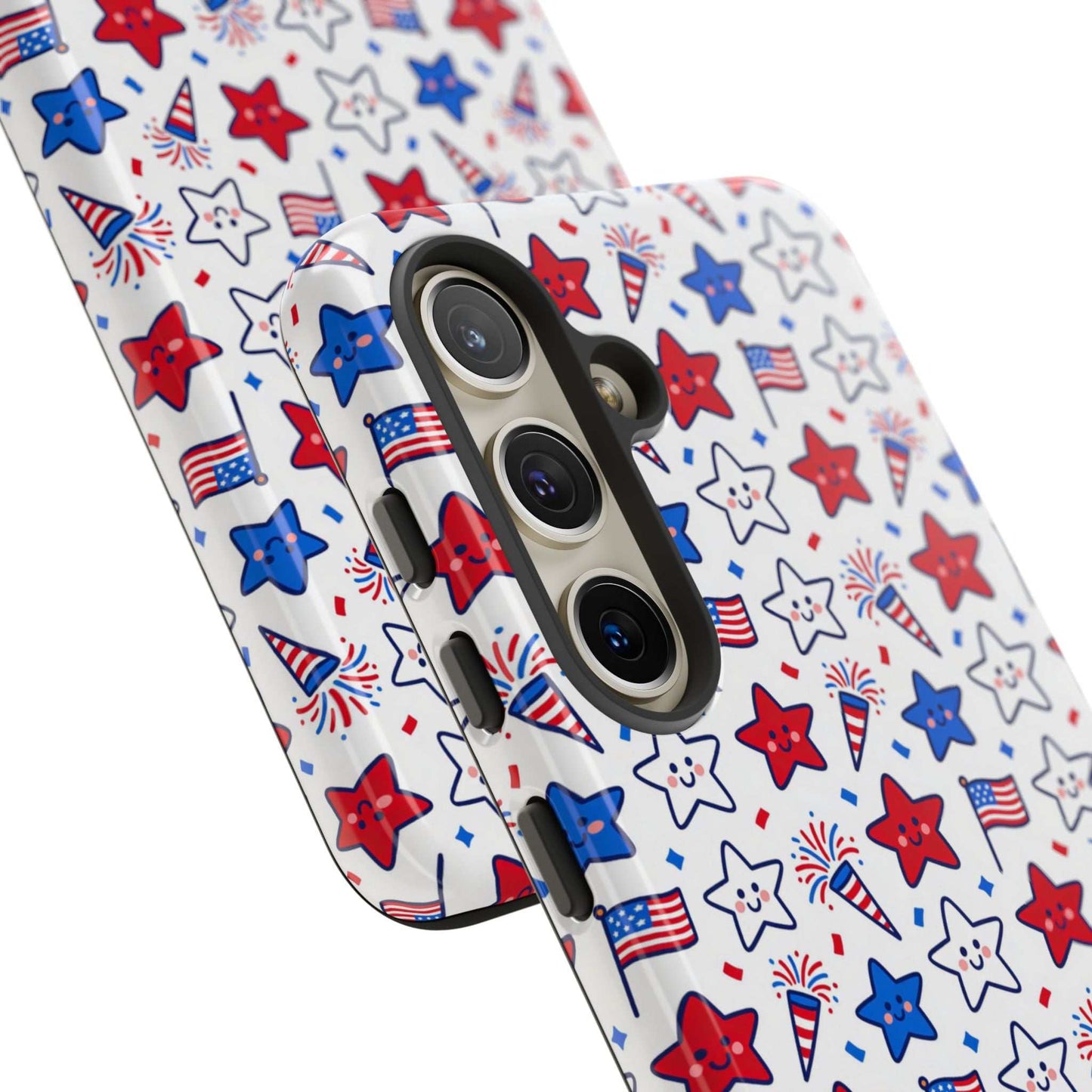 Kawaii 4th of July  Samsung Case – Cute Patriotic Phone Case, Fireworks Design, Shockproof Protective Cover
