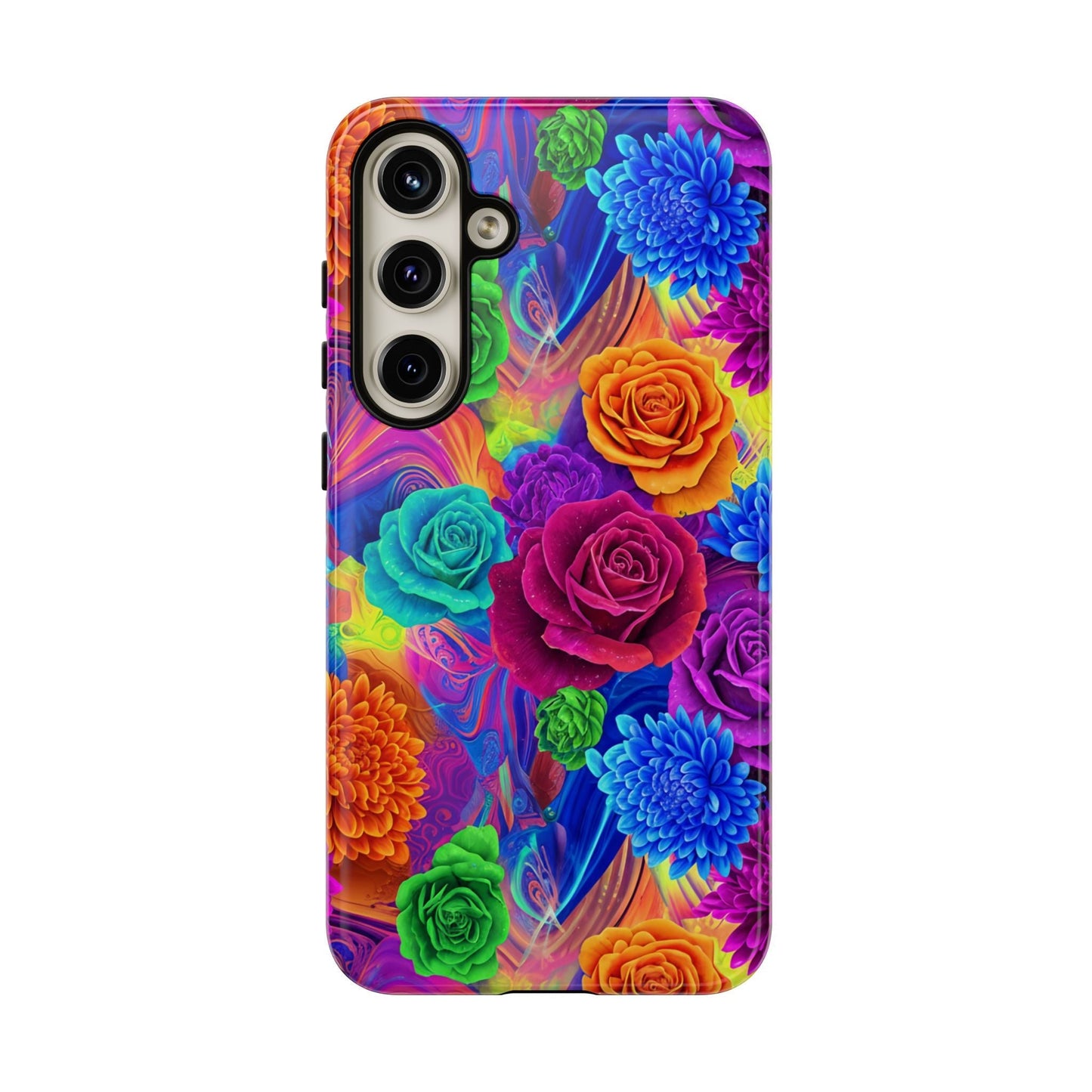 Vibrant floral Samsung phone case with colorful seamless pattern and durable shock-absorbing protection