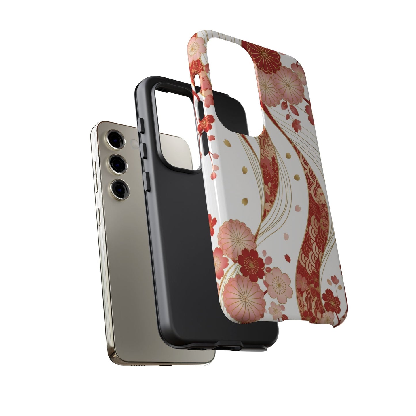 Red Golden Flower Phone Case with elegant red and gold floral design for Samsung, impact-resistant and slim protective cover.