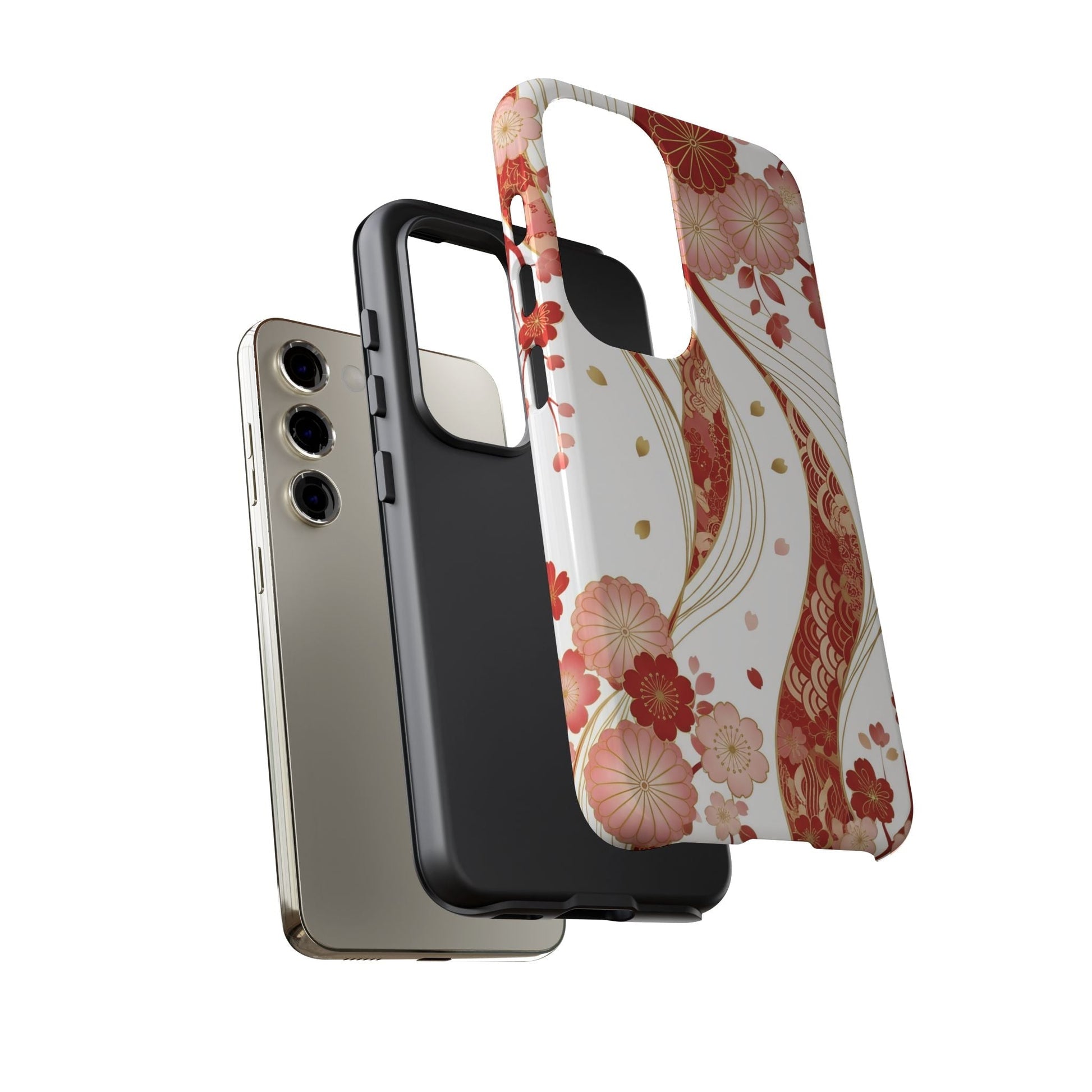 Red Golden Flower Phone Case with elegant red and gold floral design for Samsung, impact-resistant and slim protective cover.