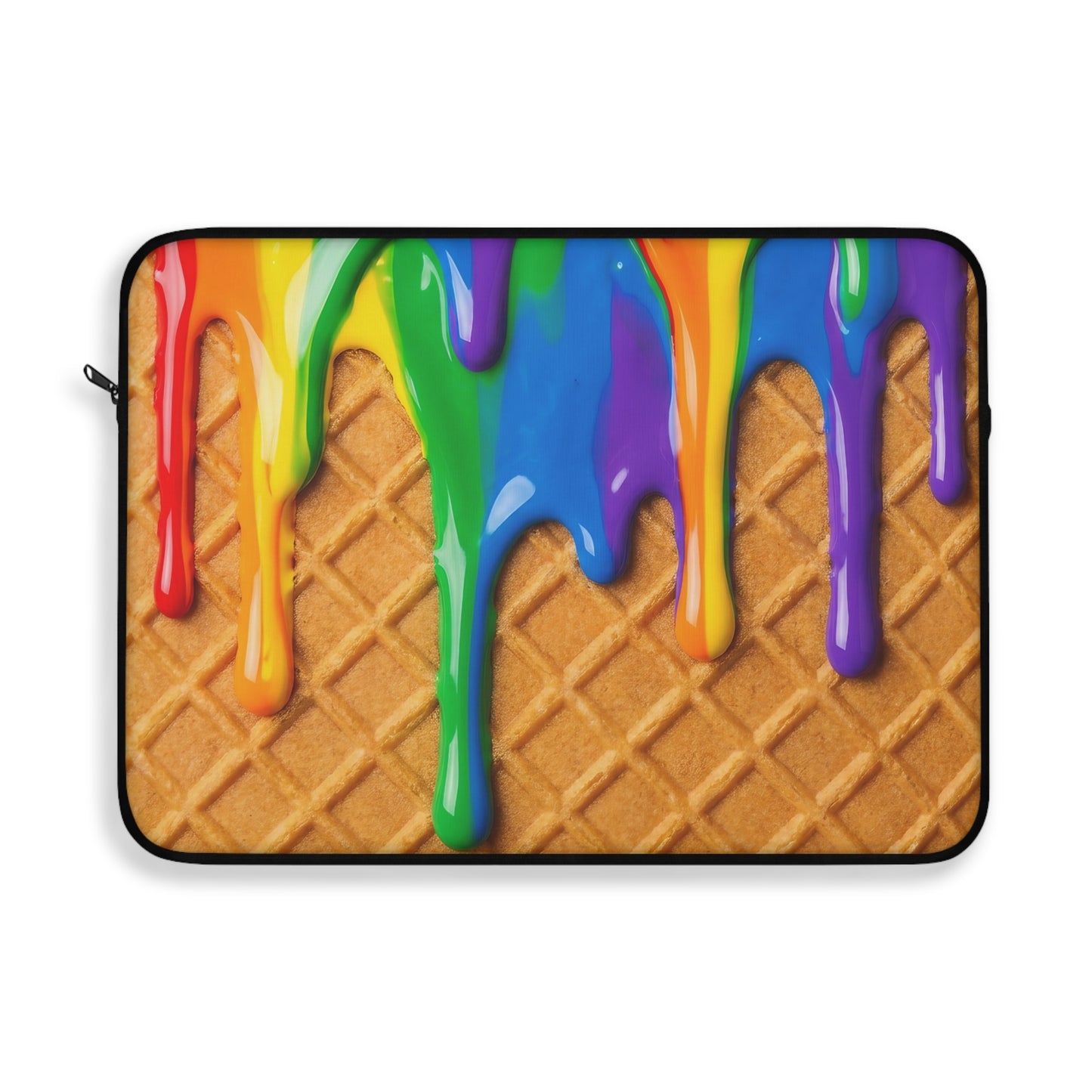 Rainbow Waffle Drip Laptop Sleeve — Colorful Drip Pattern Protective Sleeve