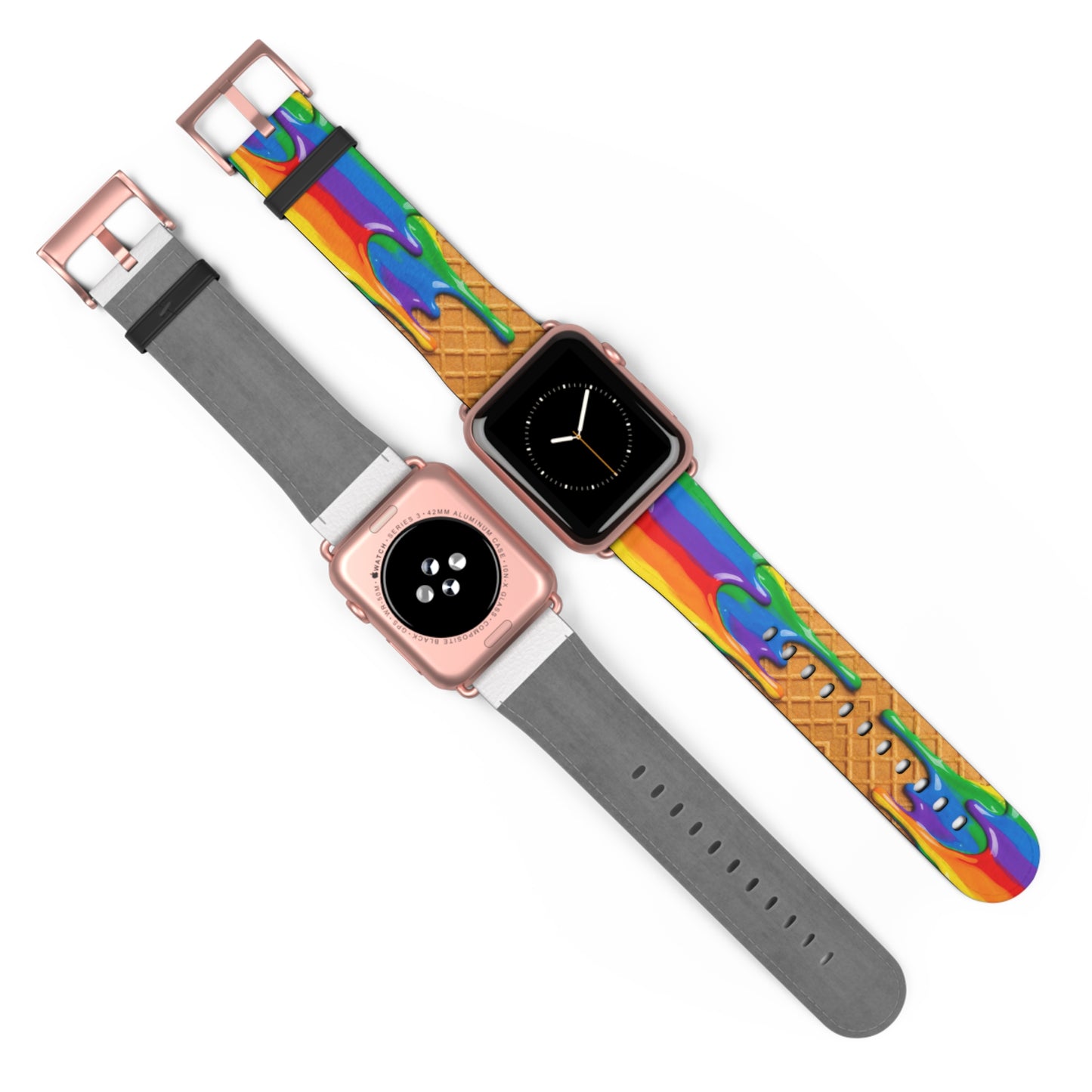 Waffle Rainbow Drip Apple Watch Band Colorful Faux Leather Strap