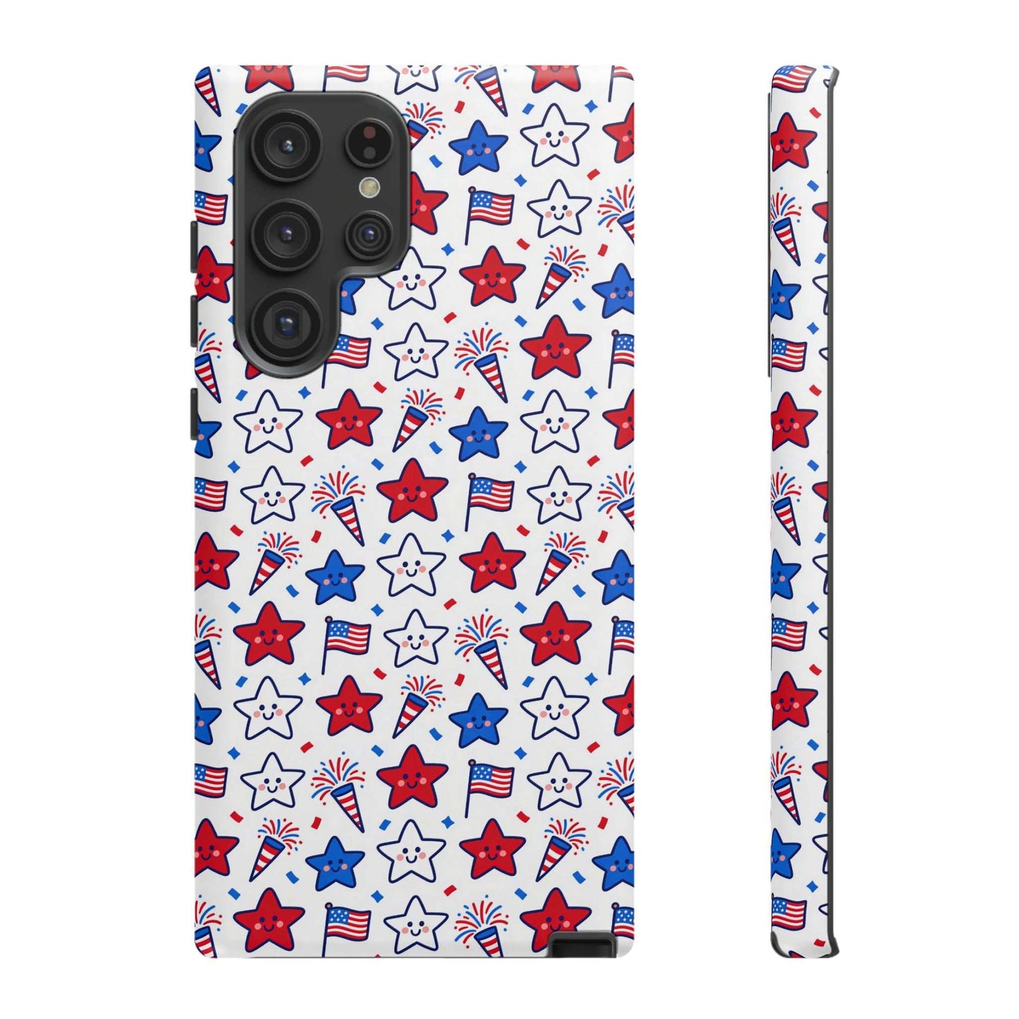 Kawaii 4th of July  Samsung Case – Cute Patriotic Phone Case, Fireworks Design, Shockproof Protective Cover