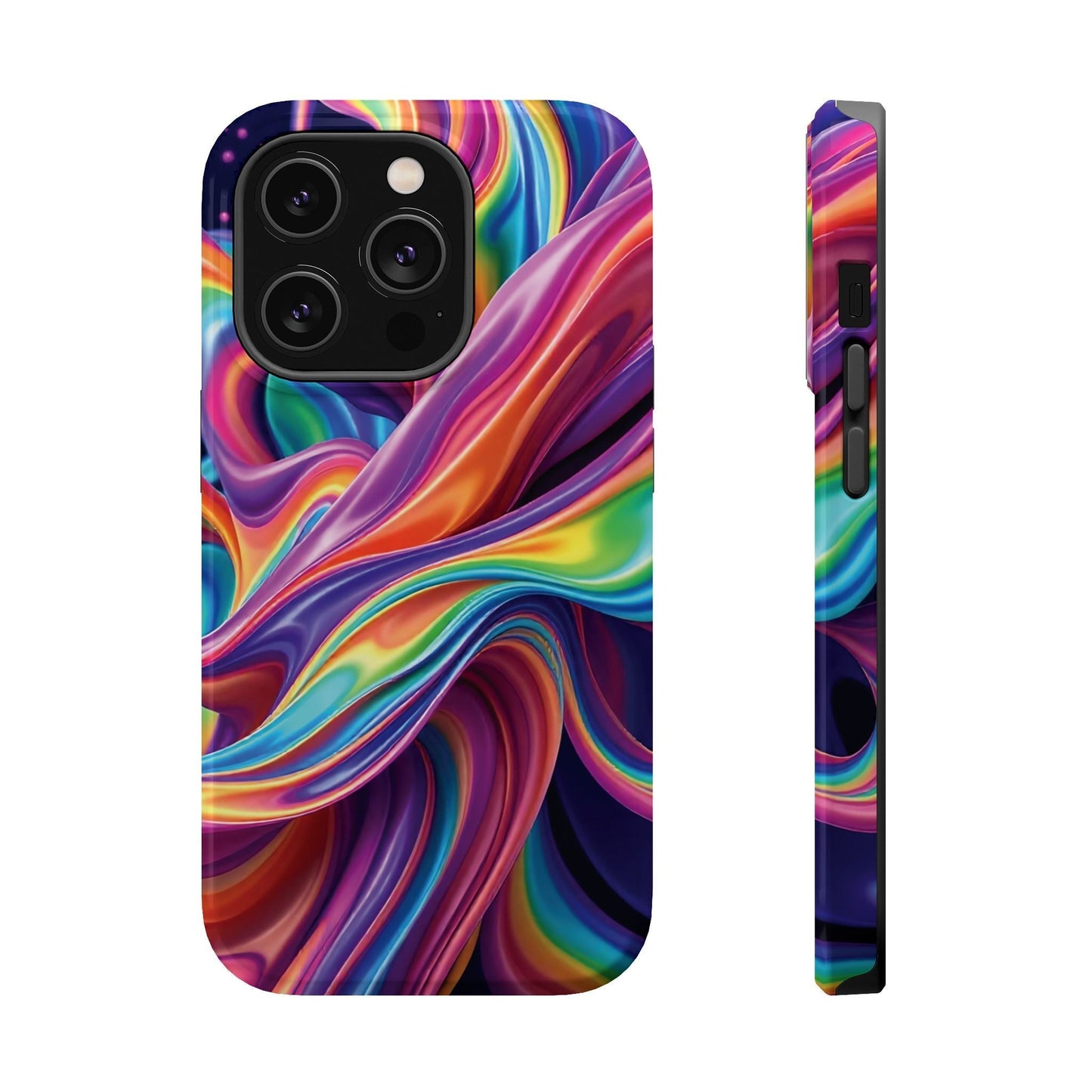 Wrapping Rainbow Design iPhone tough case with vibrant, durable dual-layer protection and MagSafe compatibility