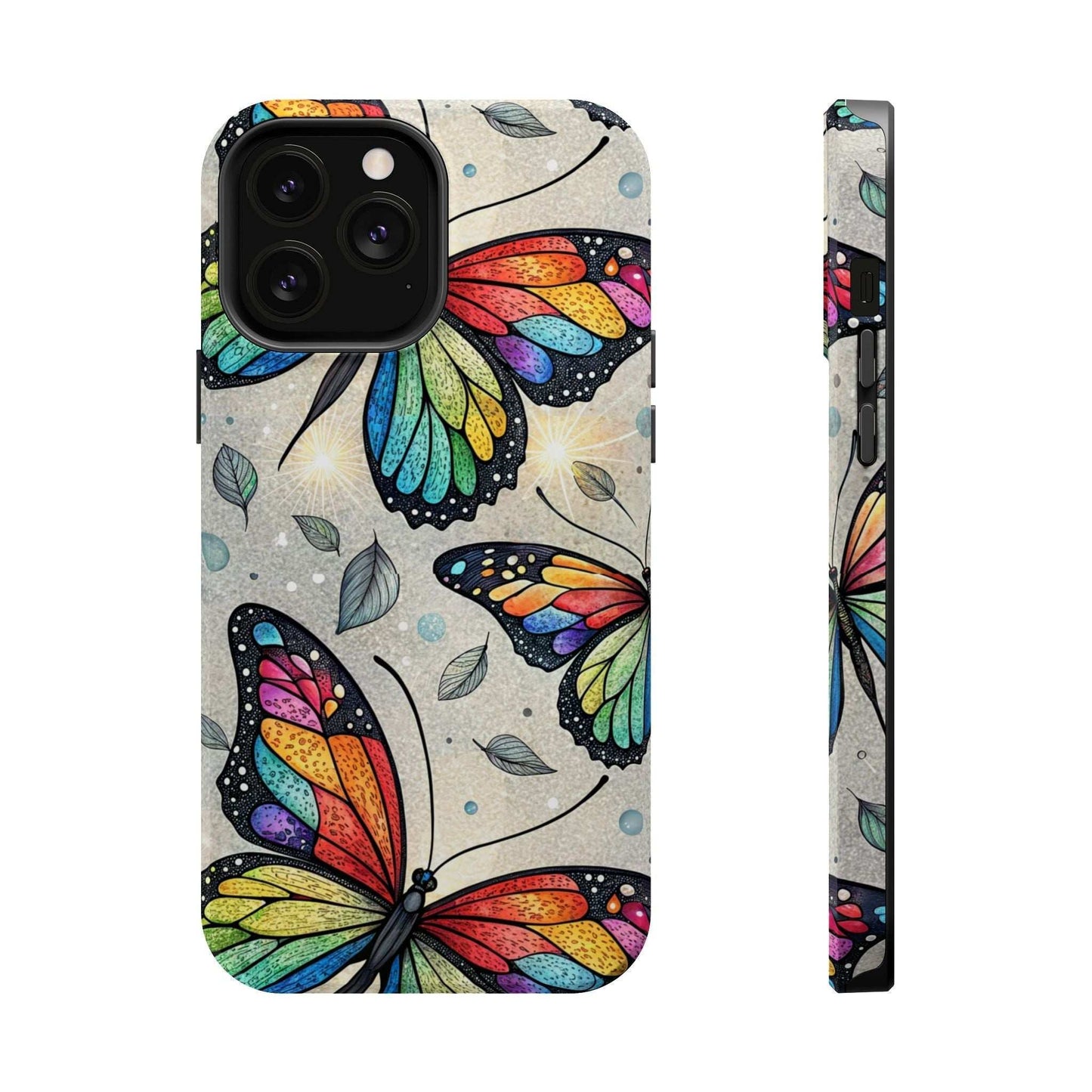 Vibrant Rainbow Butterfly iPhone case with colorful butterfly design and dual-layer protection