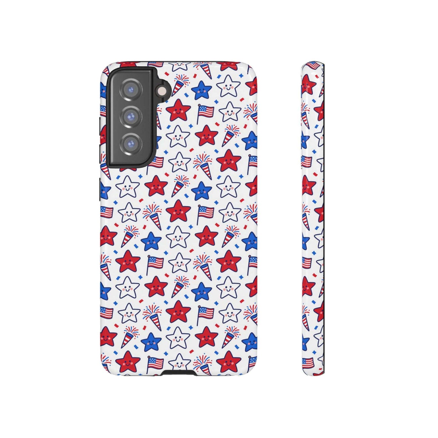 Kawaii 4th of July  Samsung Case – Cute Patriotic Phone Case, Fireworks Design, Shockproof Protective Cover