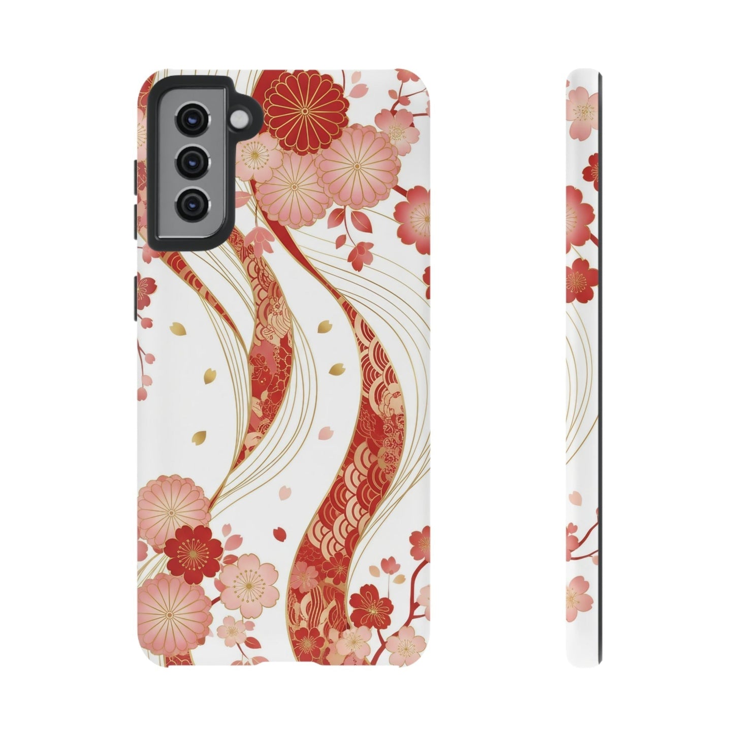 Red Golden Flower Phone Case for Samsung with elegant red and gold floral design and slim protective profile