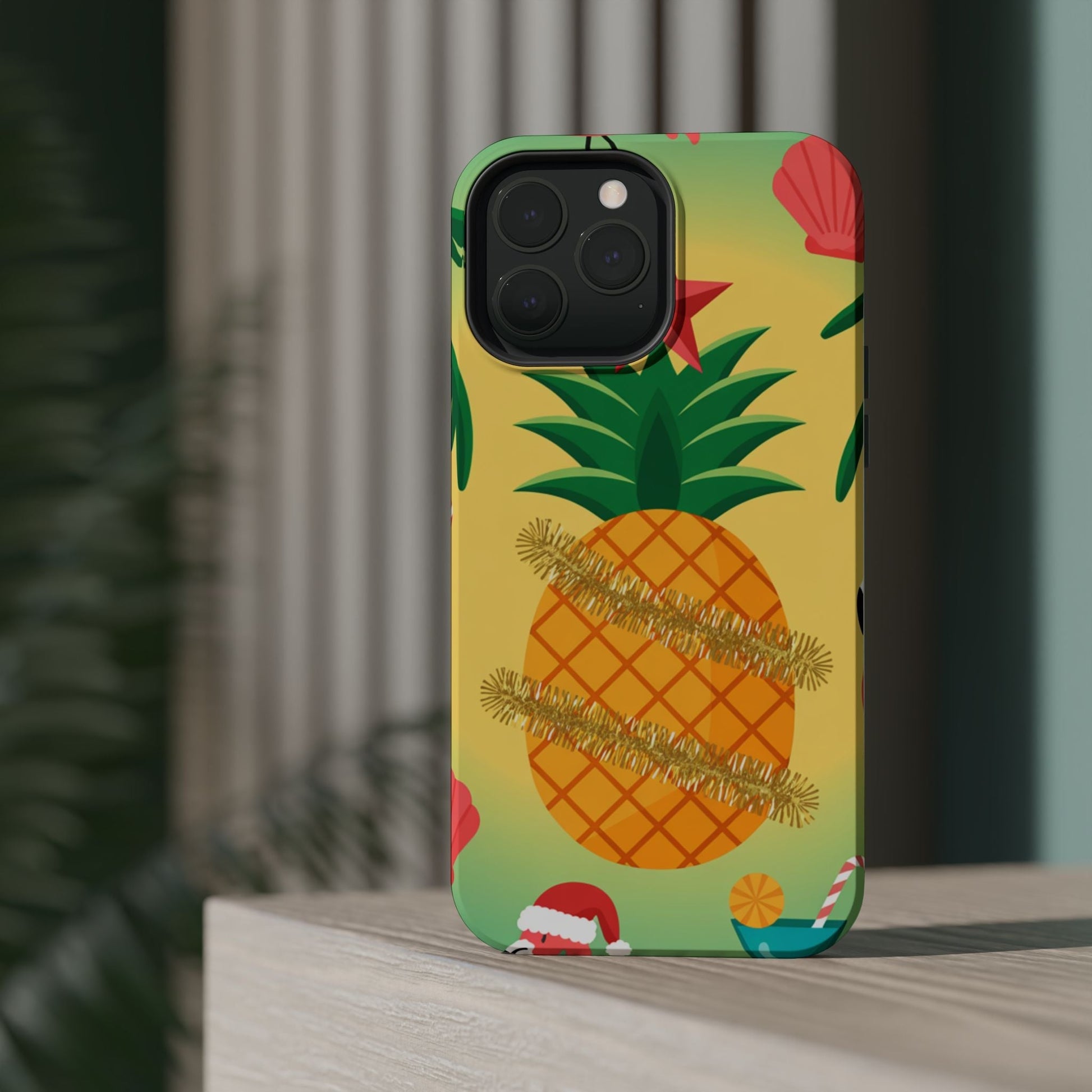 iPhone pineapple Christmas case with vibrant tropical holiday design and MagSafe compatibility