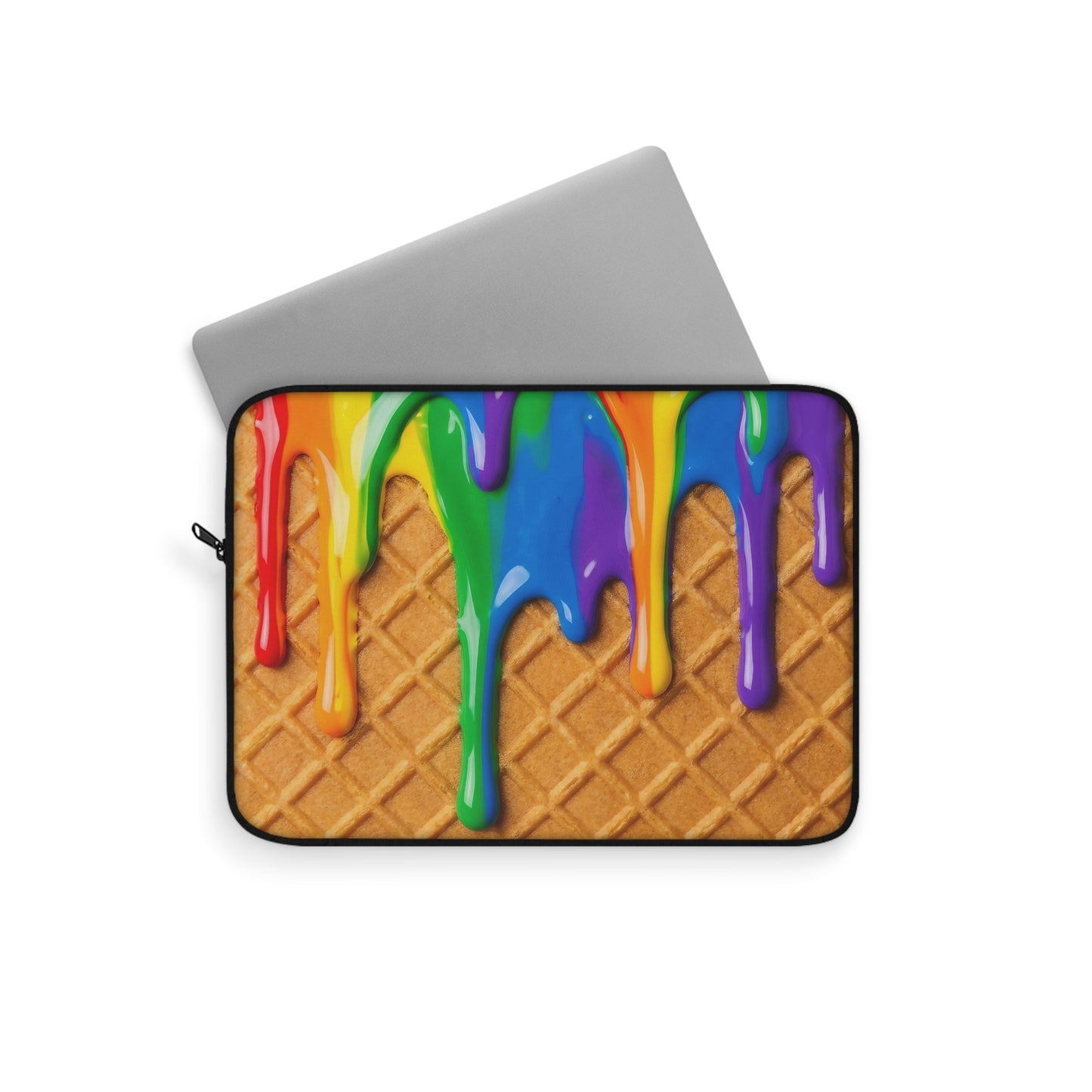 Rainbow Waffle Drip Laptop Sleeve — Colorful Drip Pattern Protective Sleeve