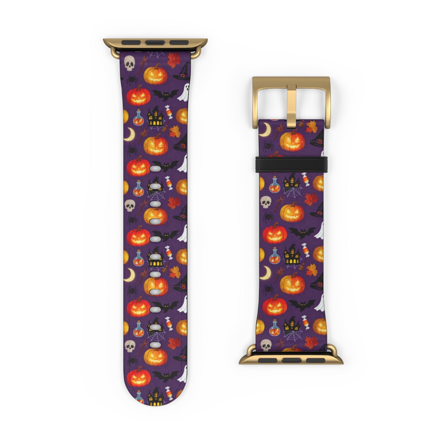Halloween Pumpkin Pattern Watch Band — Spooky Orange Jack-O'-Lantern Apple Watch Strap