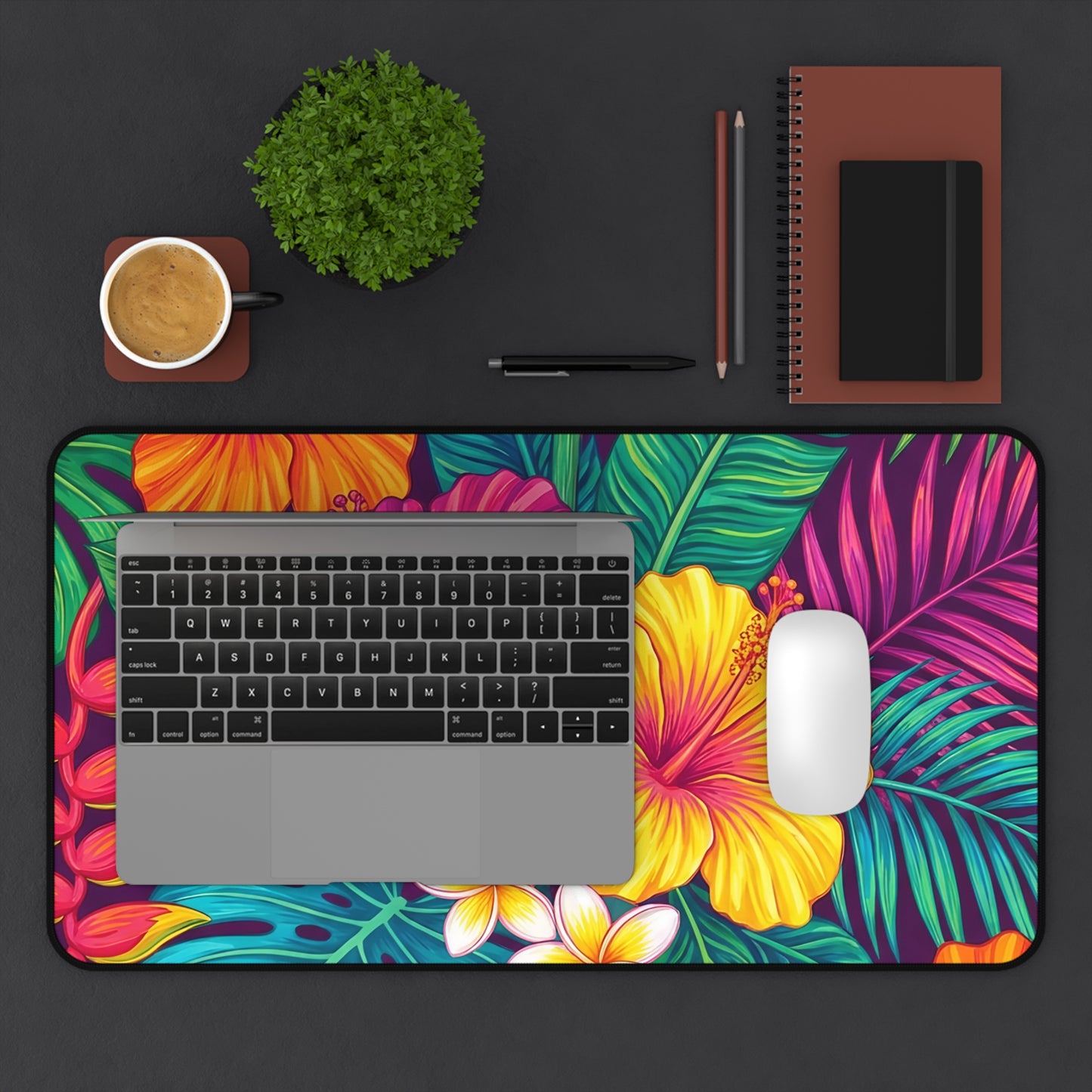 Tropical Floral Desk Mat — Vibrant Botanical Mouse Pad