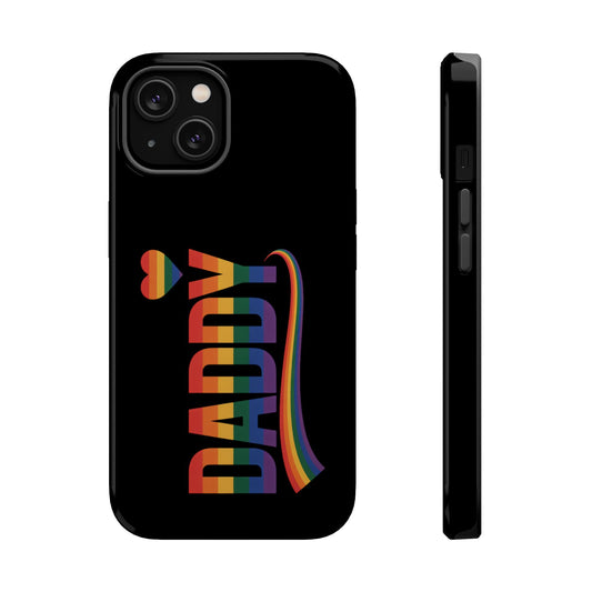 Black iPhone tough case with rainbow LGBT Fun Daddy design and MagSafe compatibility