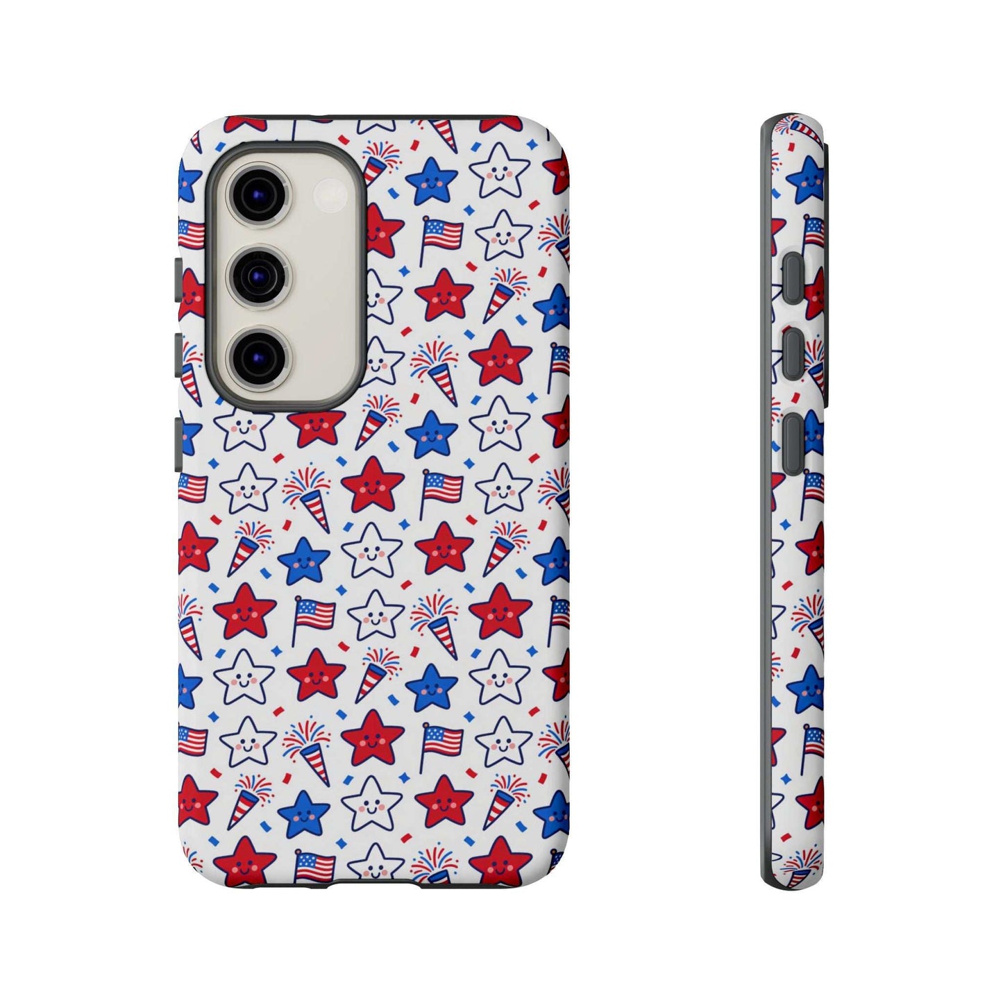 Kawaii 4th of July  Samsung Case – Cute Patriotic Phone Case, Fireworks Design, Shockproof Protective Cover