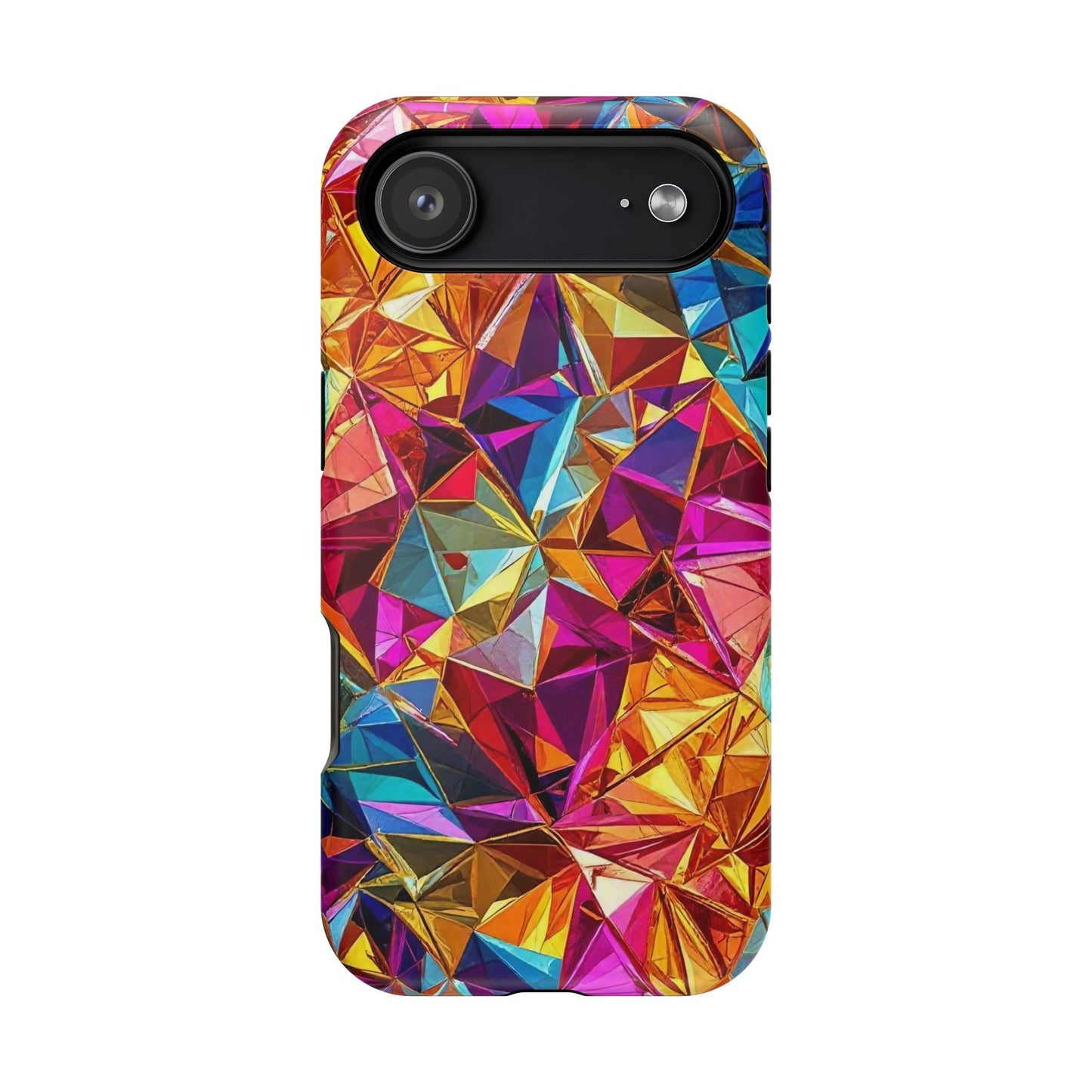 Colorful Rainbow Foil iPhone Tough Case with vibrant geometric foil design and MagSafe compatibility