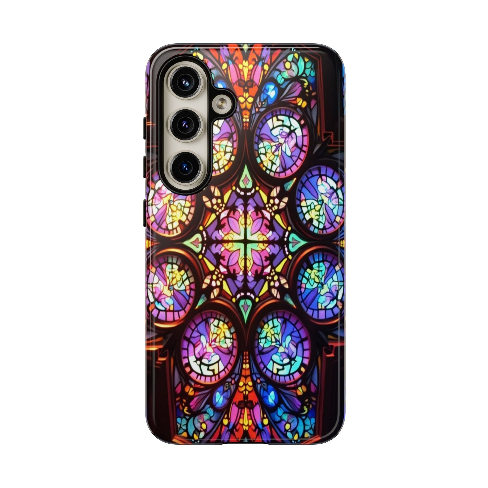Samsung phone case with colorful hypnotic stained glass design for protection and style