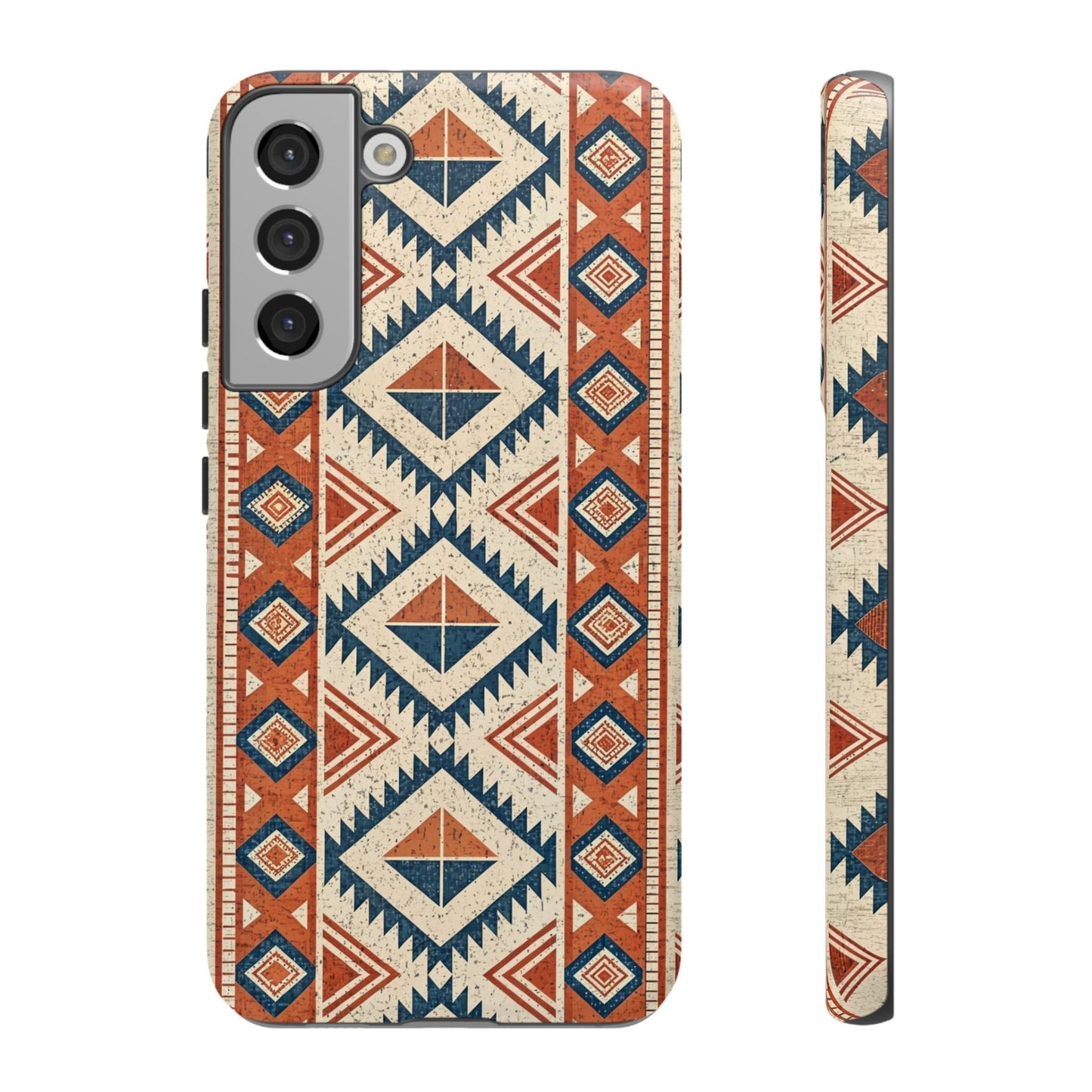Tribal design Samsung tough phone case with geometric patterns in earthy tones for Samsung Galaxy models