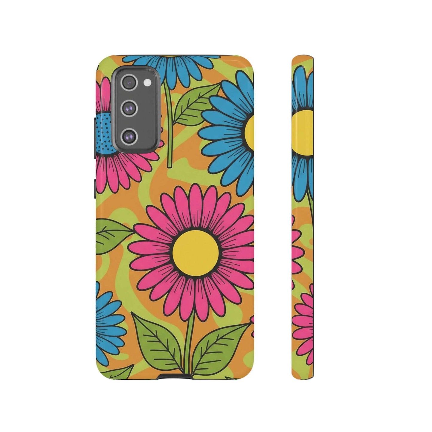 Samsung Tough Case with colorful floral design, durable impact-resistant shell, and shock-absorbing silicone liner for phone protection