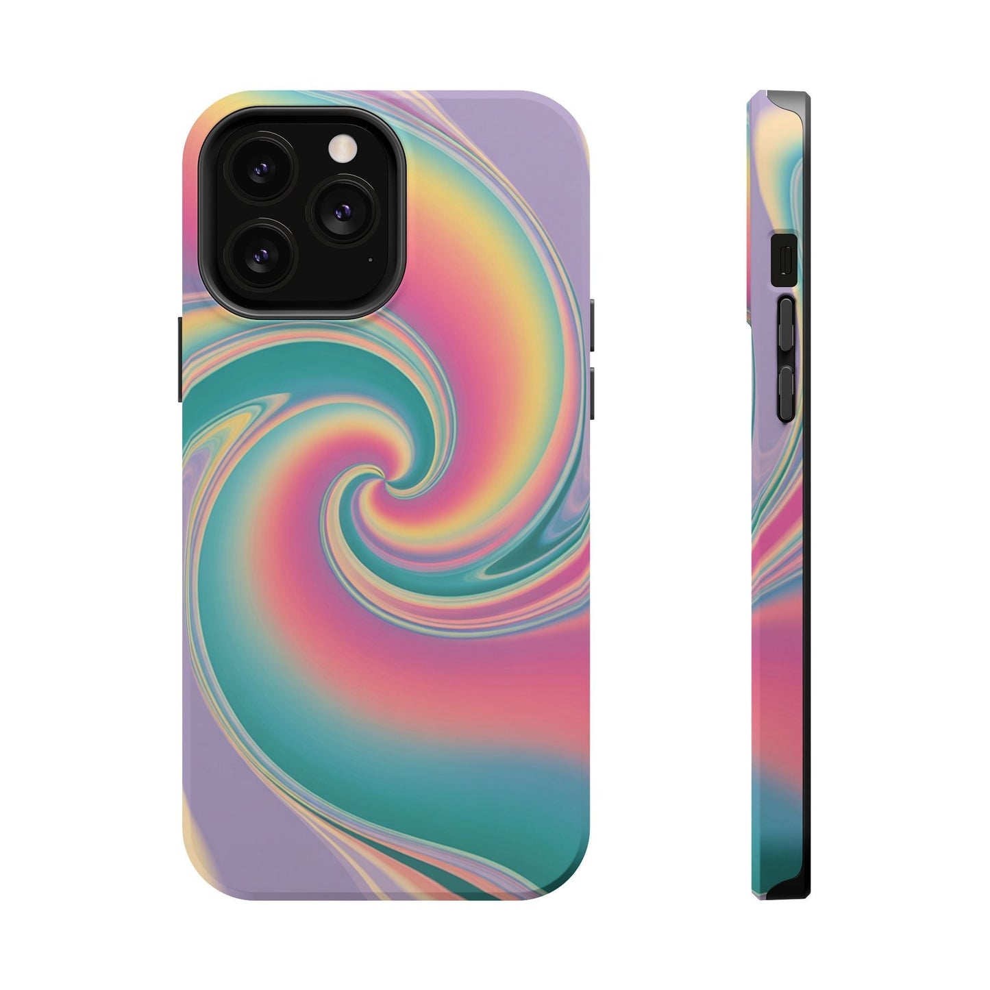 Vibrant Cotton Candy colorful swirl iPhone tough case with dual-layer protection and MagSafe compatibility