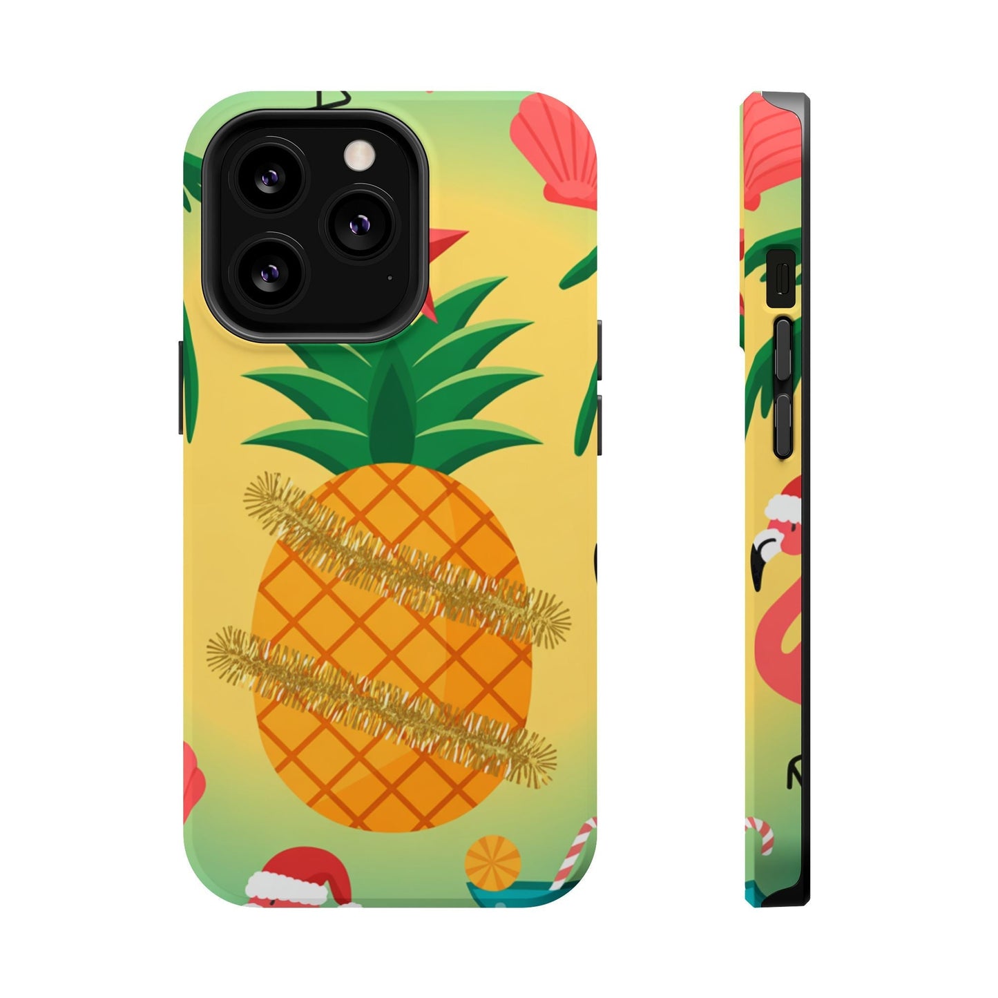 iPhone case with festive pineapple Christmas design, durable polycarbonate, MagSafe compatible for iPhone 17 series