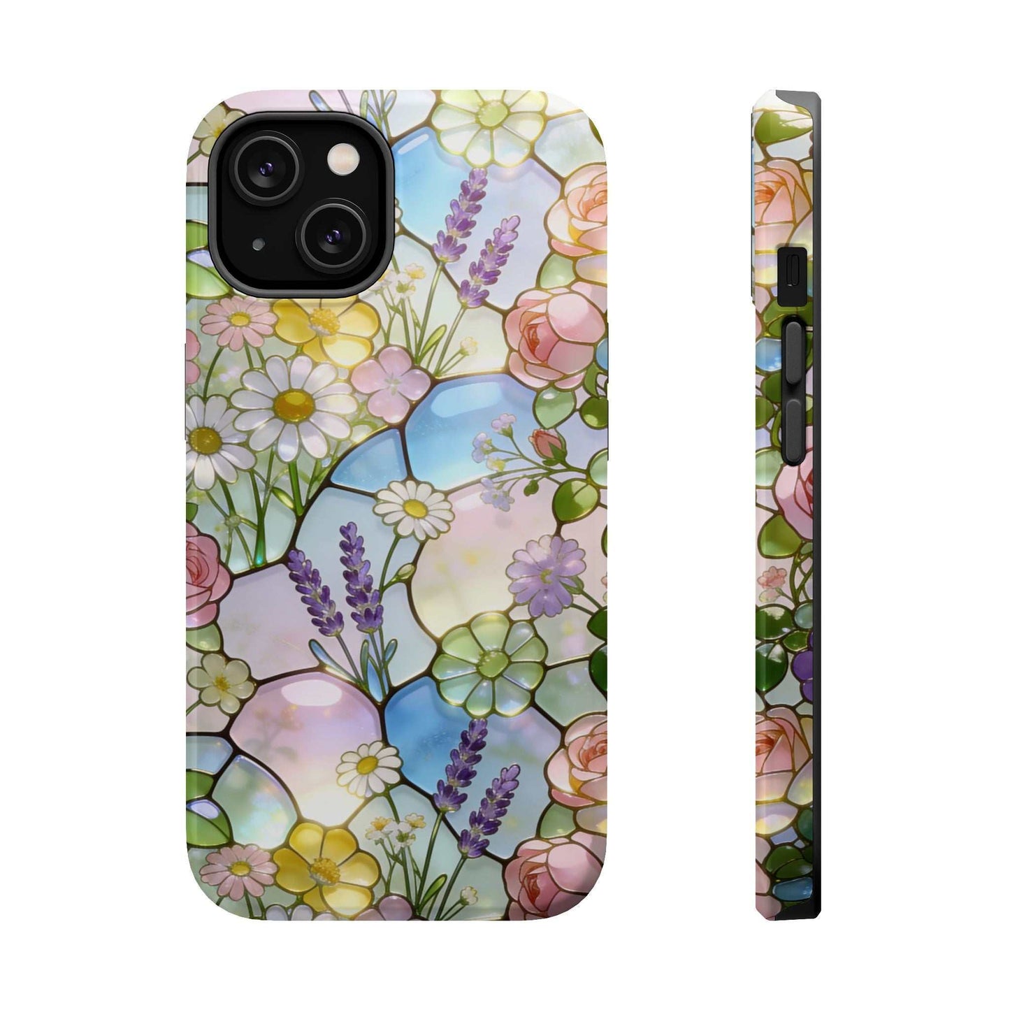 Stained Glass Floral iPhone case with magnetic impact-resistant dual-layer protection and vivid floral design