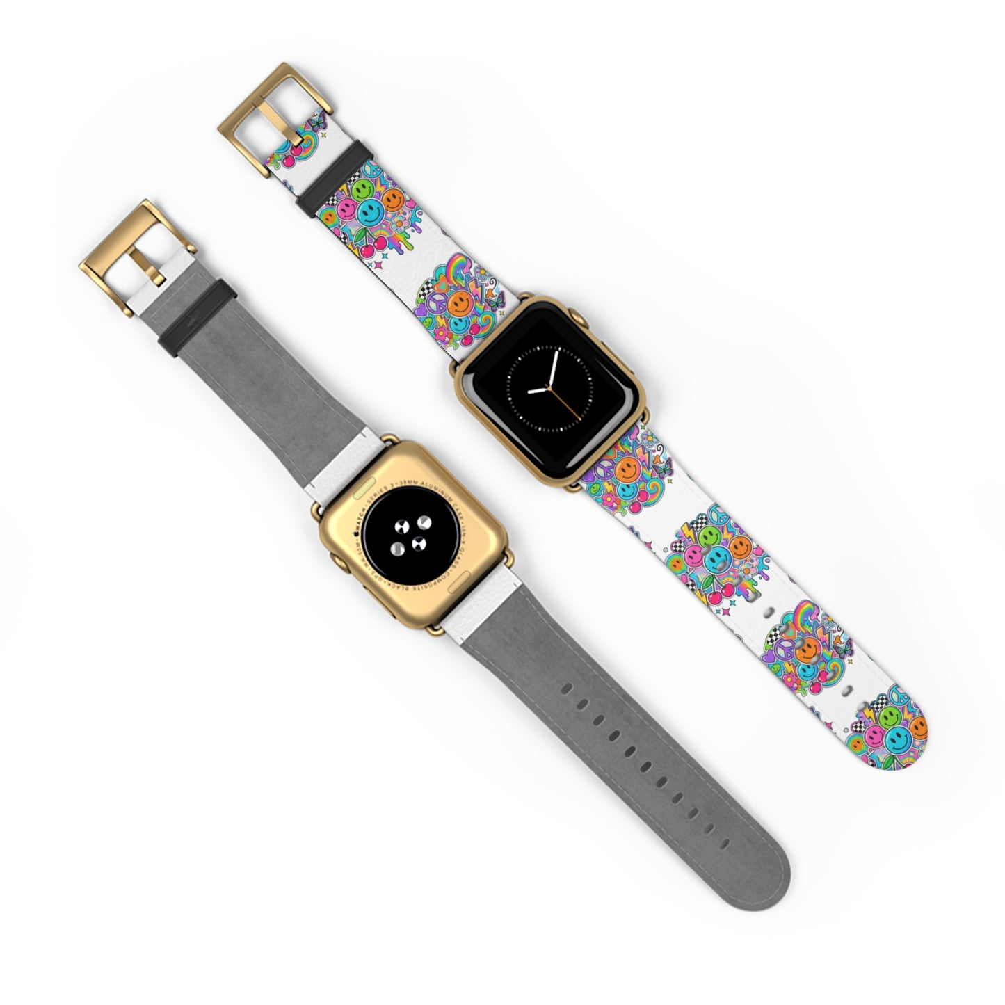 Floral Smiley Watch Band — Colorful Happy Face Apple Watch Strap
