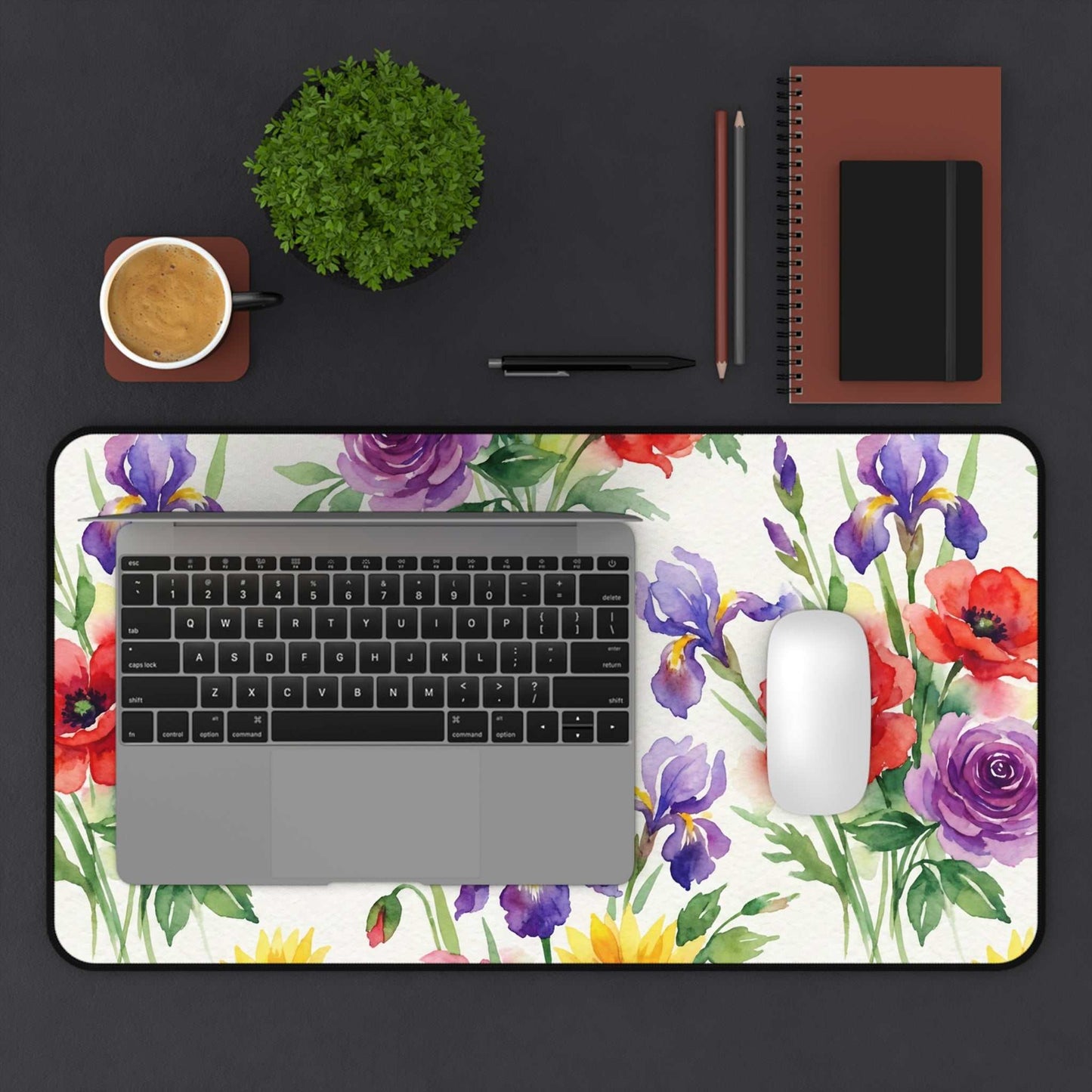 Watercolor Bouquet Desk Mat — Floral Office Mouse Pad