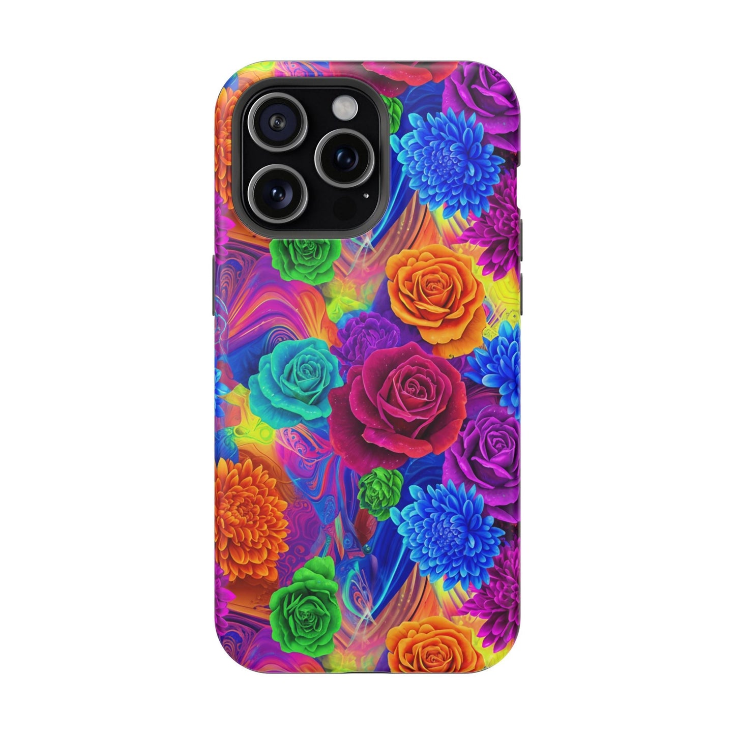 iPhone Tough Case with vibrant seamless floral pattern and impact-resistant dual-layer design