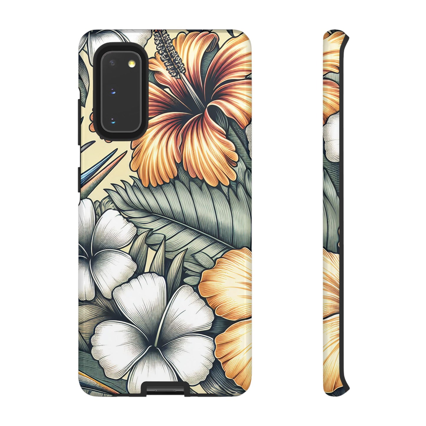 Golden Tropical Floral Design Samsung Phone Case