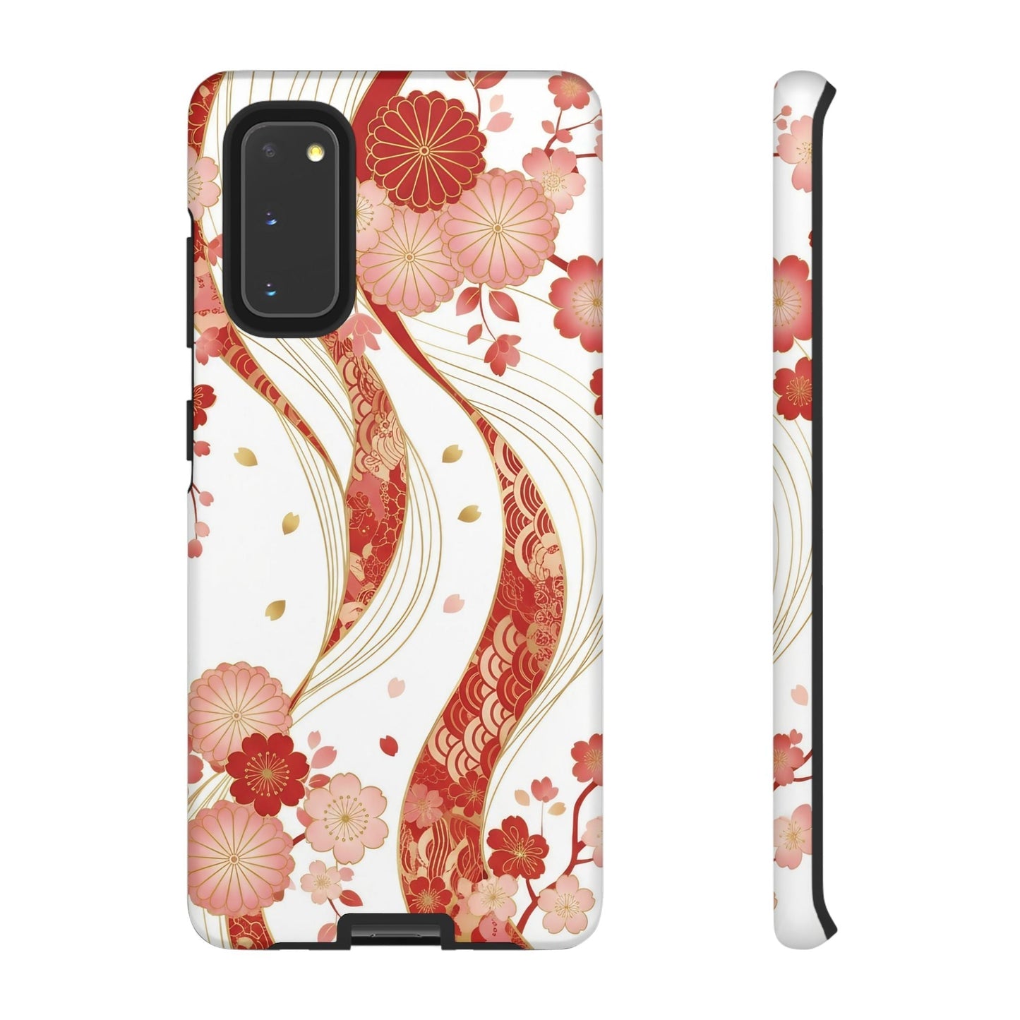 Red Golden Flower Phone Case with intricate red and gold floral design for Samsung, featuring 3D wrap and durable protection.
