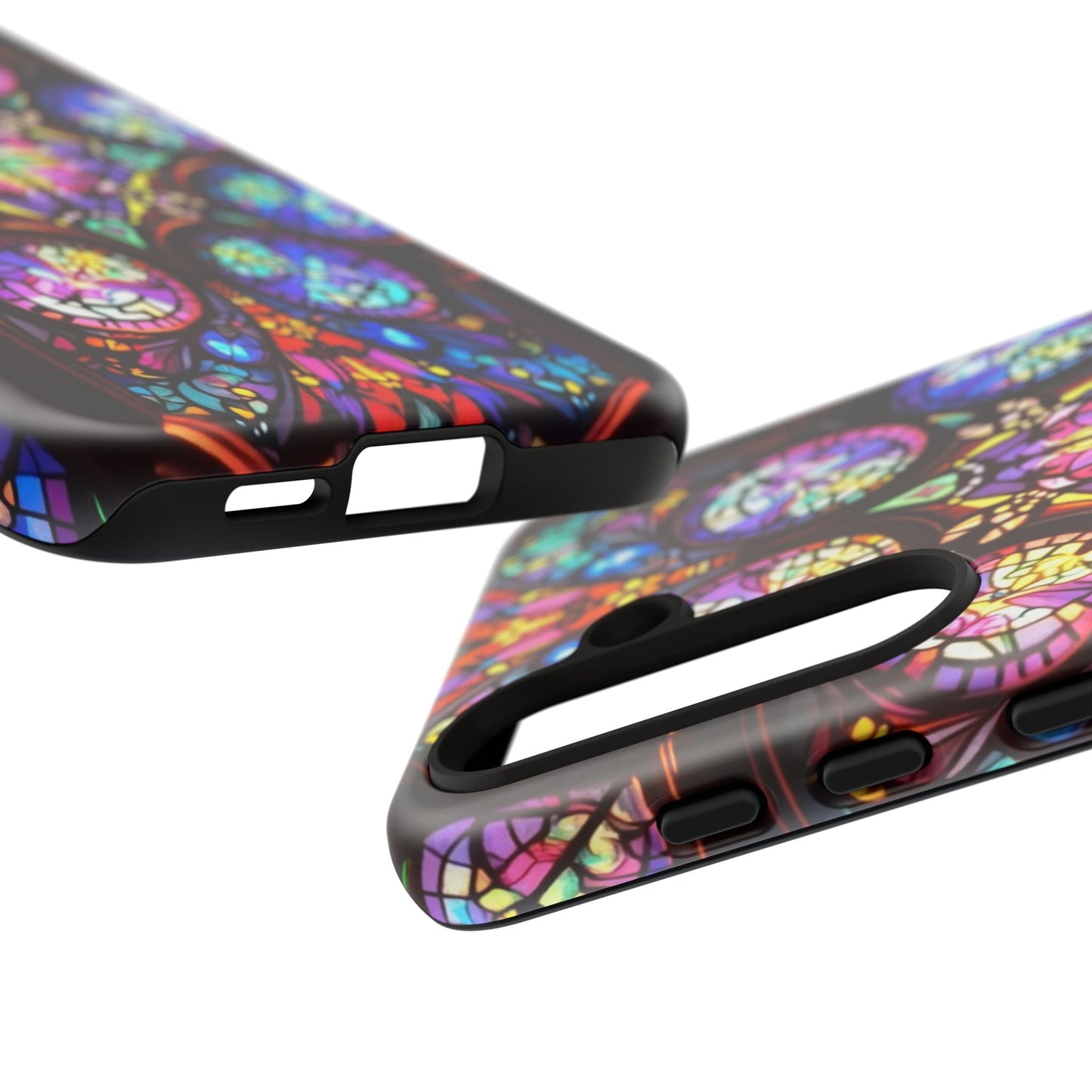 Colorful hypnotic stained glass pattern Samsung tough phone case with drop protection and vibrant artistic design
