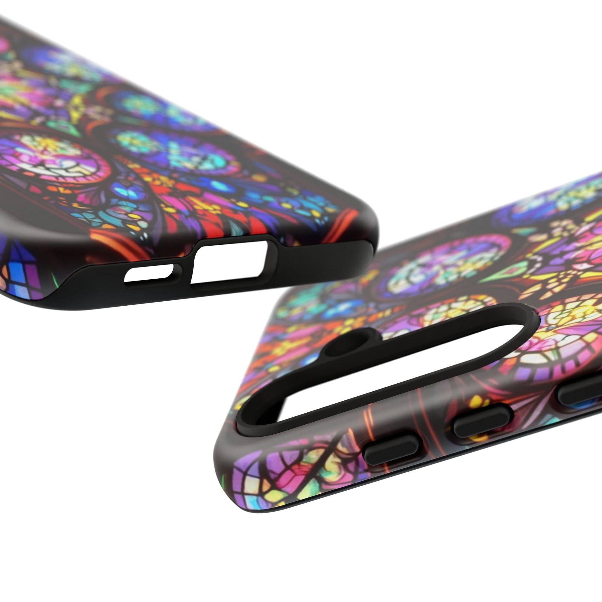 Colorful hypnotic stained glass pattern Samsung tough phone case with drop protection and vibrant artistic design