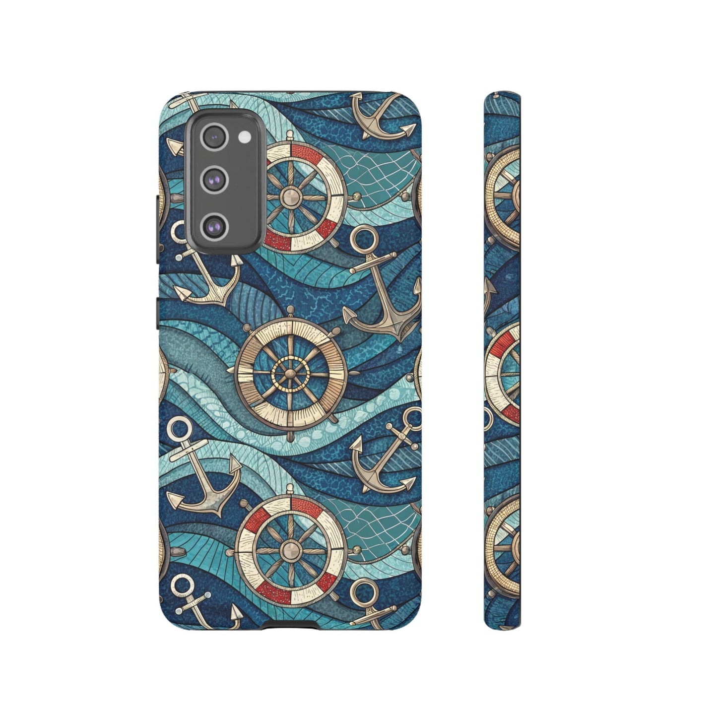 Samsung Tough Case with nautical anchor and life preserver design in blue tones, durable and shock-absorbent for Samsung Galaxy models