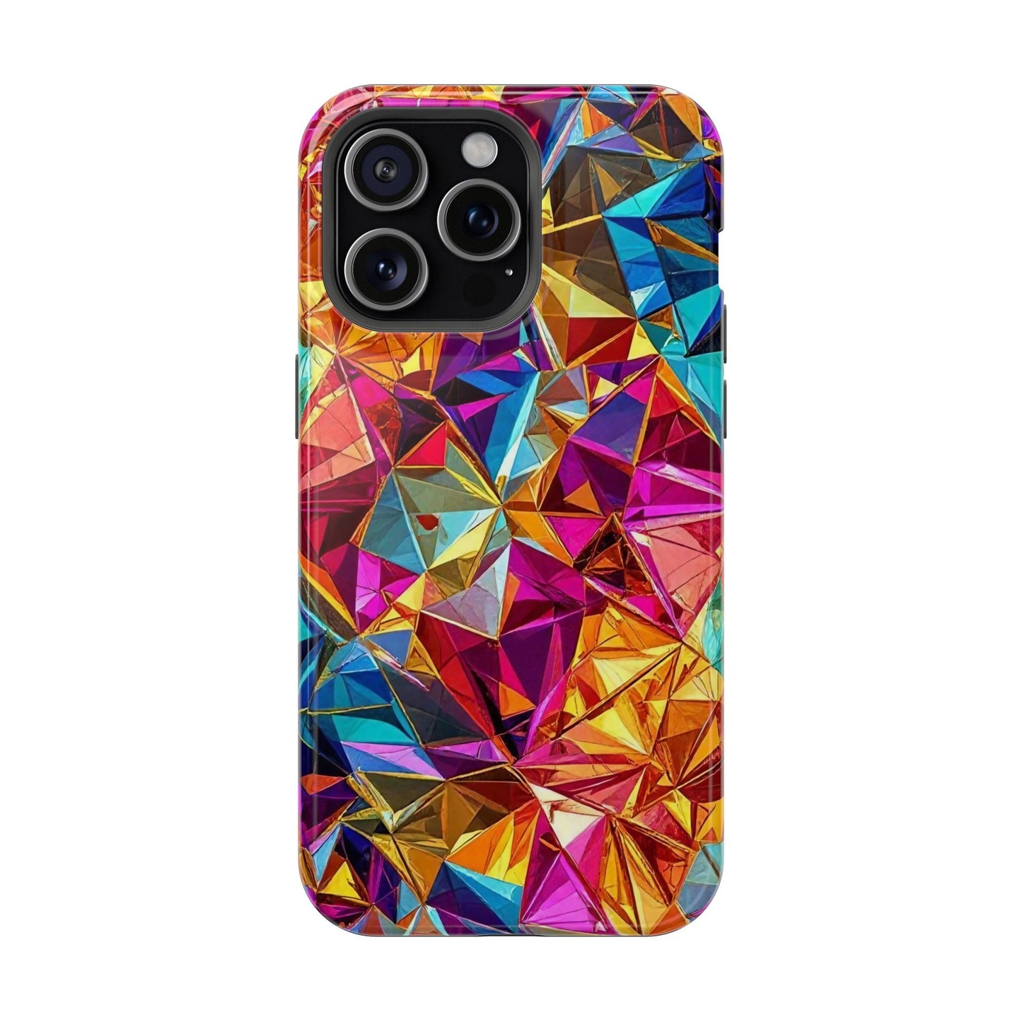 Rainbow Foil iPhone Tough Case with vibrant geometric design and MagSafe compatibility