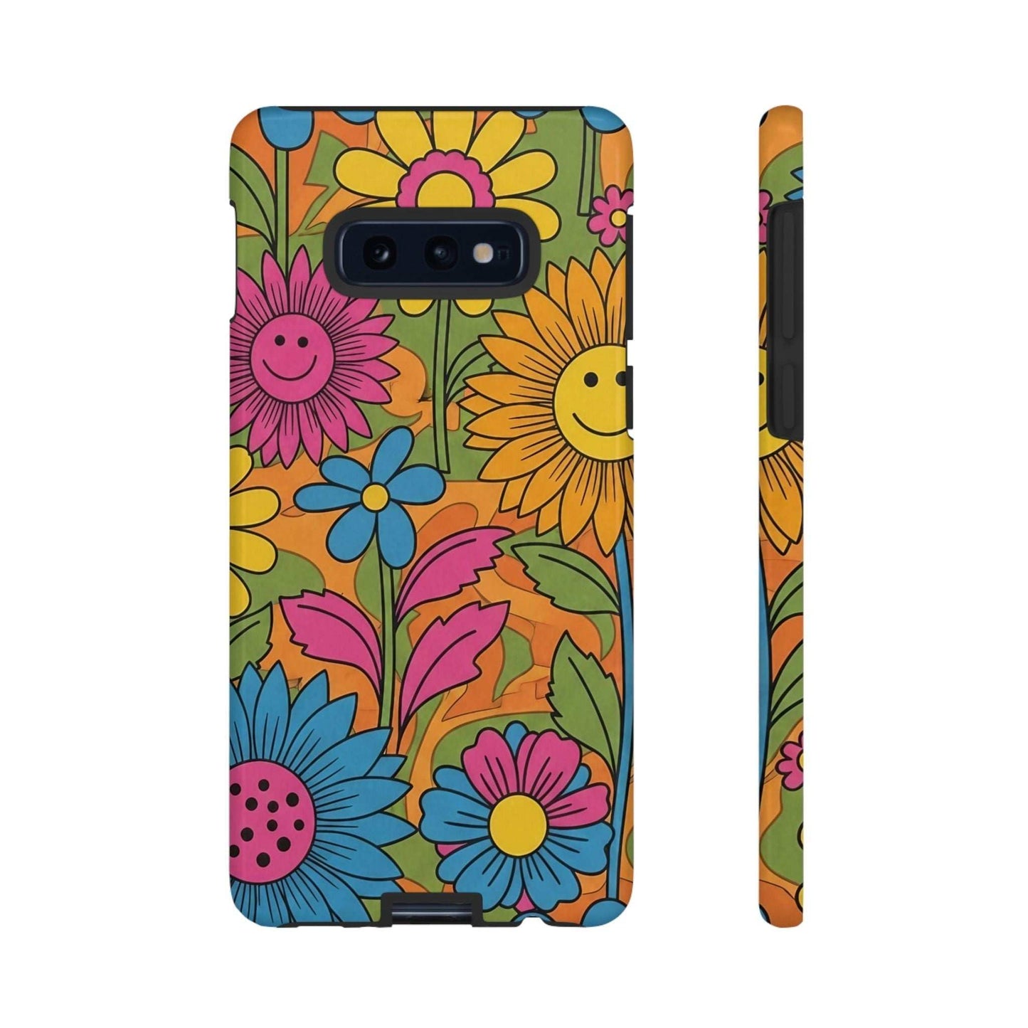 Samsung Phone Case with colorful retro flower power design and durable impact-resistant protection