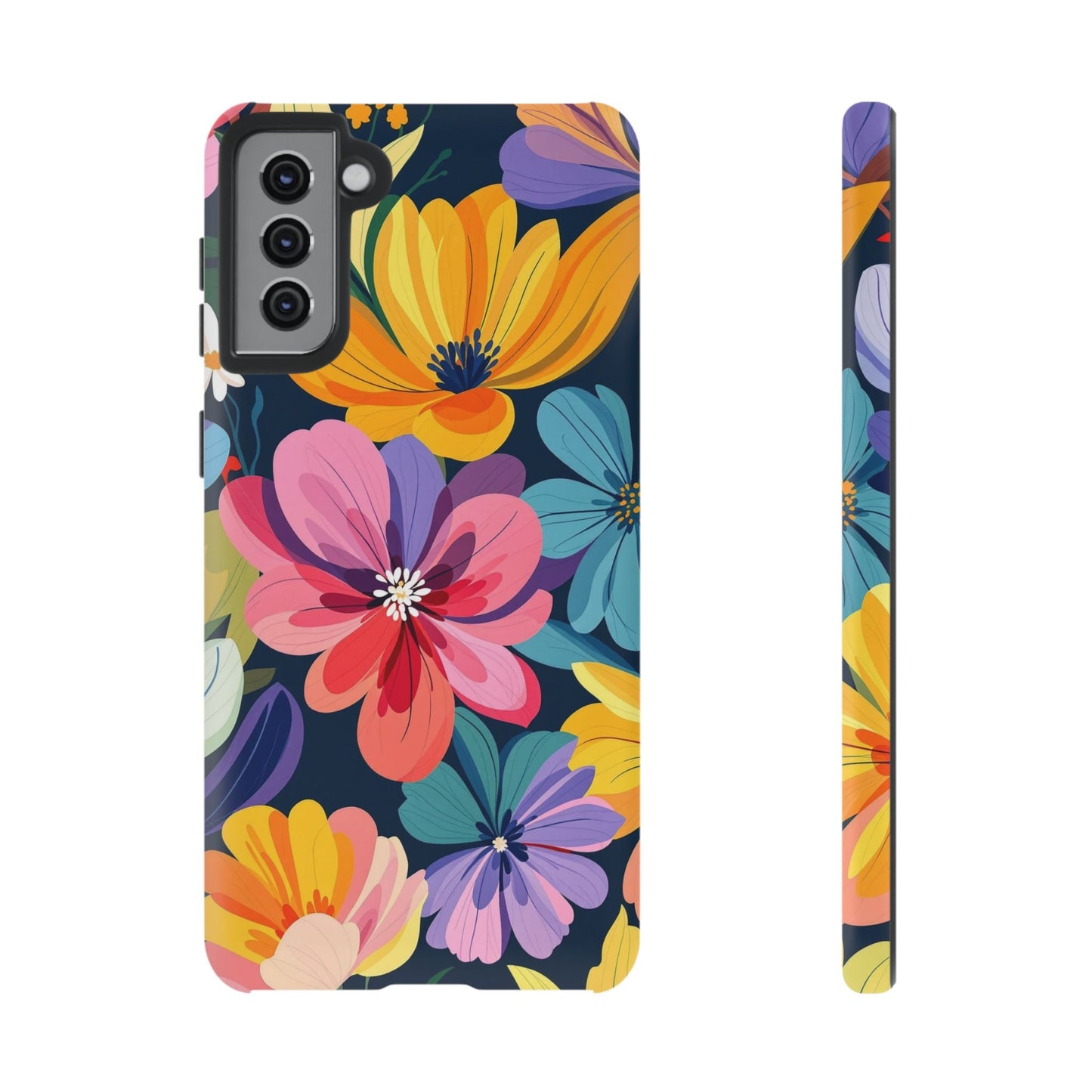 Colorful Floral Samsung Phone Case with vibrant multicolor flower design and durable shock-absorbing protection