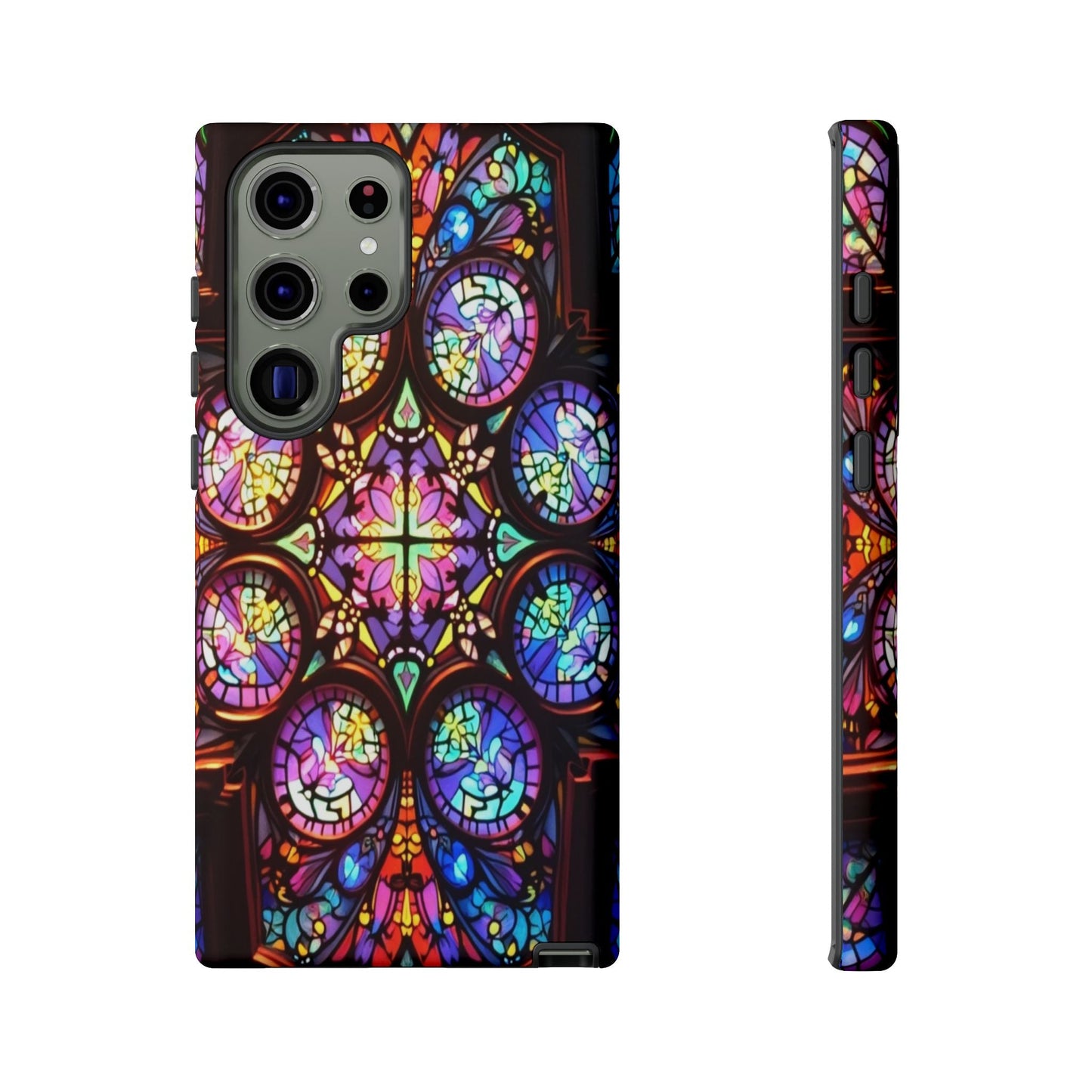 Samsung phone case with colorful hypnotic stained glass design for durable protection and artistic style
