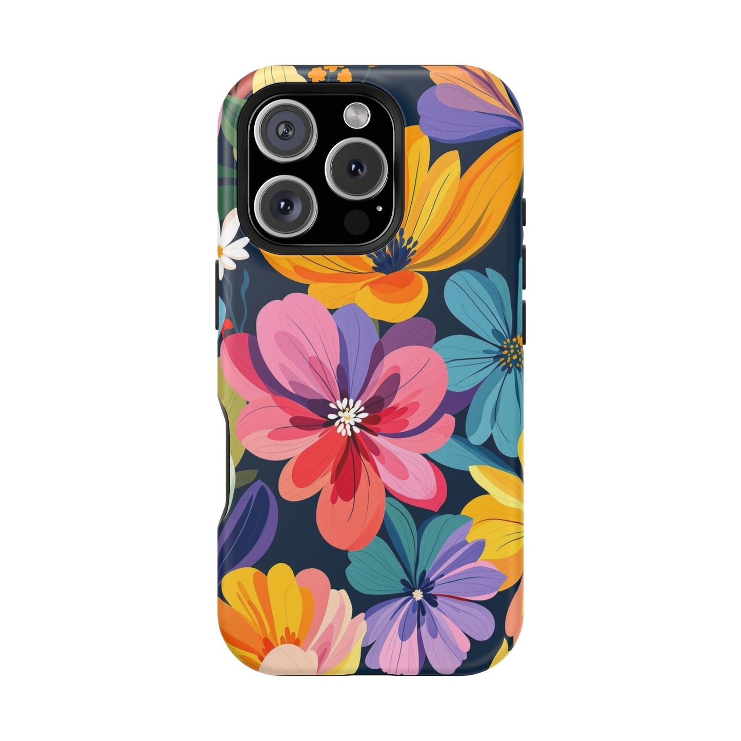 Colorful floral design iPhone 17 case with vibrant flowers and MagSafe compatibility