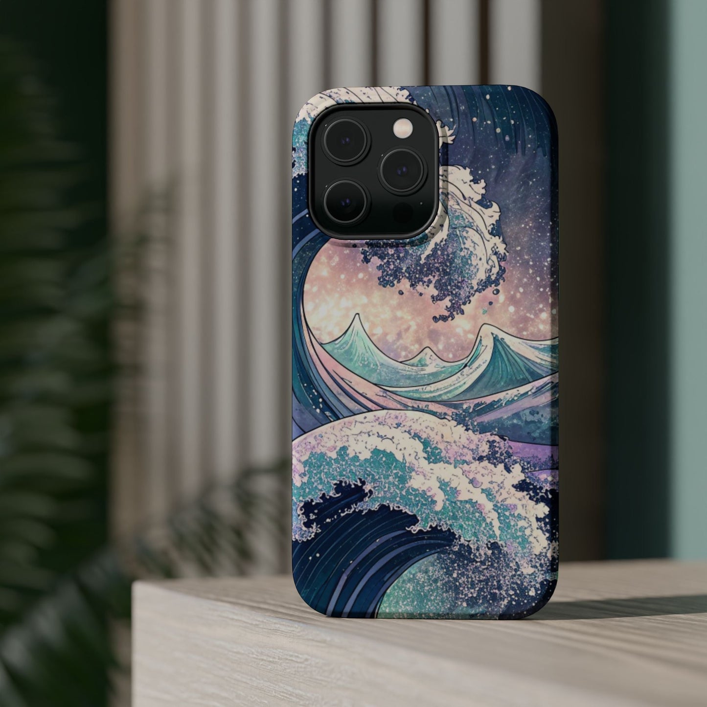 iPhone case with Crashing Waves Design, magnetic tough MagSafe protective cover featuring ocean wave artwork and durable polycarbonate protection