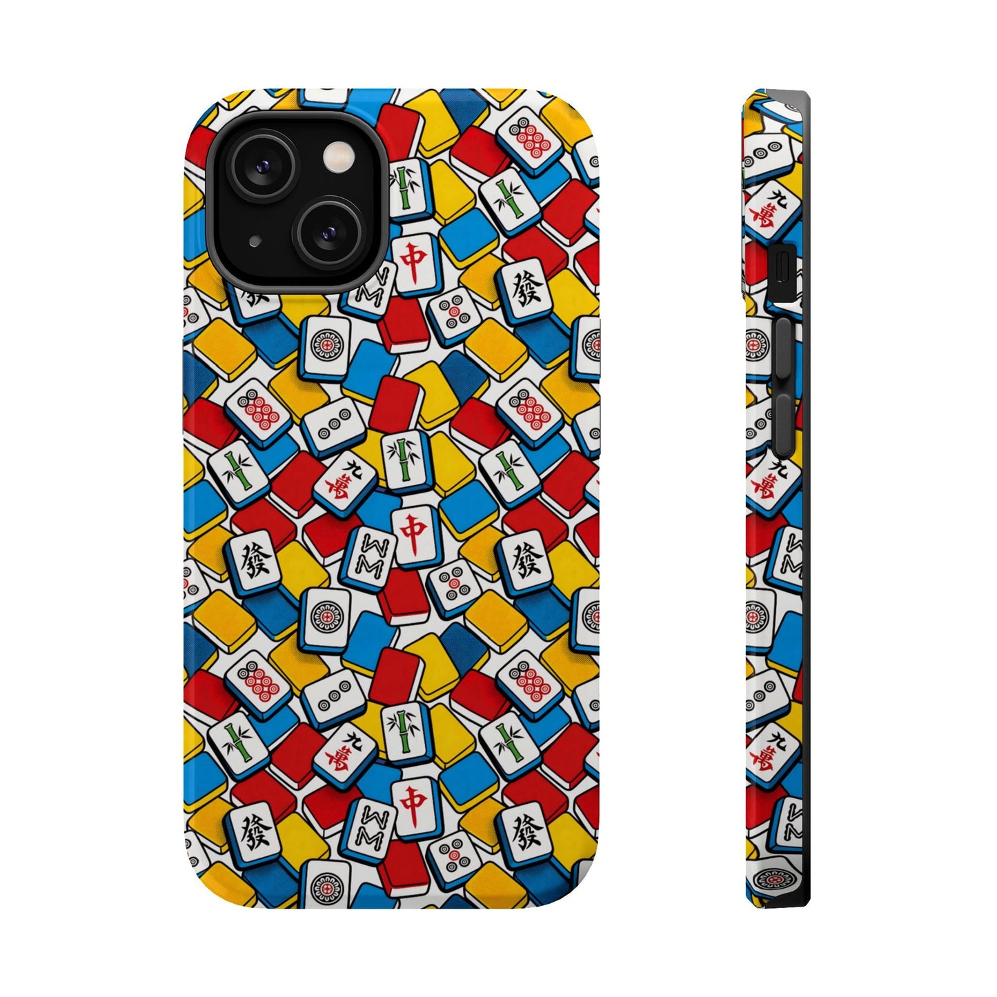 Vibrant Mahjong-inspired iPhone case with magnetic, impact-resistant dual-layer protection and photo-realistic full-wrap design
