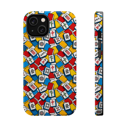 Vibrant Mahjong-inspired iPhone case with magnetic, impact-resistant dual-layer protection and photo-realistic full-wrap design