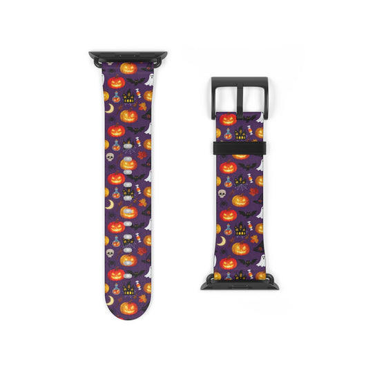 Halloween Pumpkin Pattern Watch Band — Spooky Orange Jack-O'-Lantern Apple Watch Strap