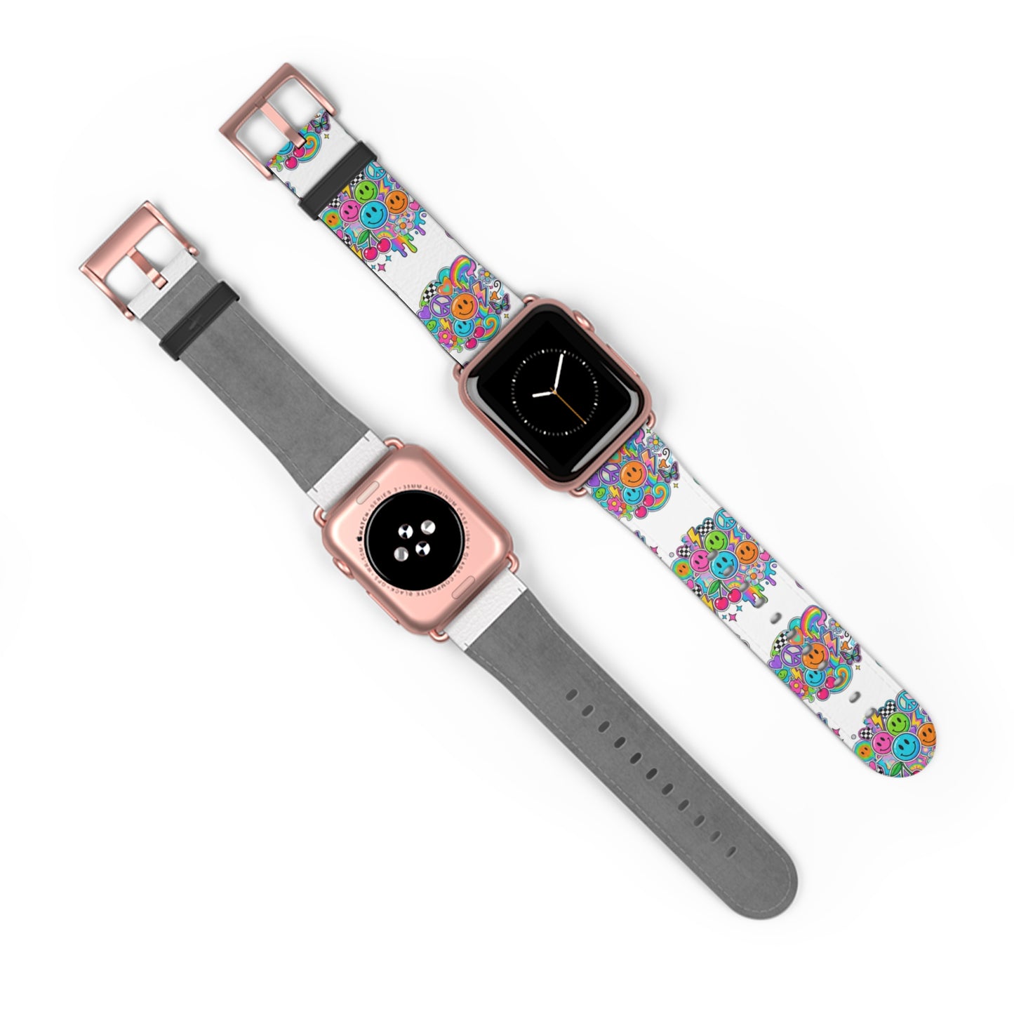 Floral Smiley Watch Band — Colorful Happy Face Apple Watch Strap