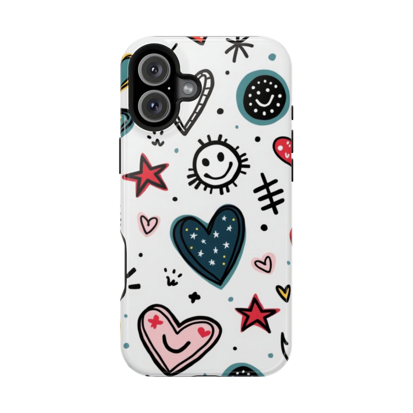 Cartoon Hearts and Smiles Phone Case – Cute Durable iPhone Cover