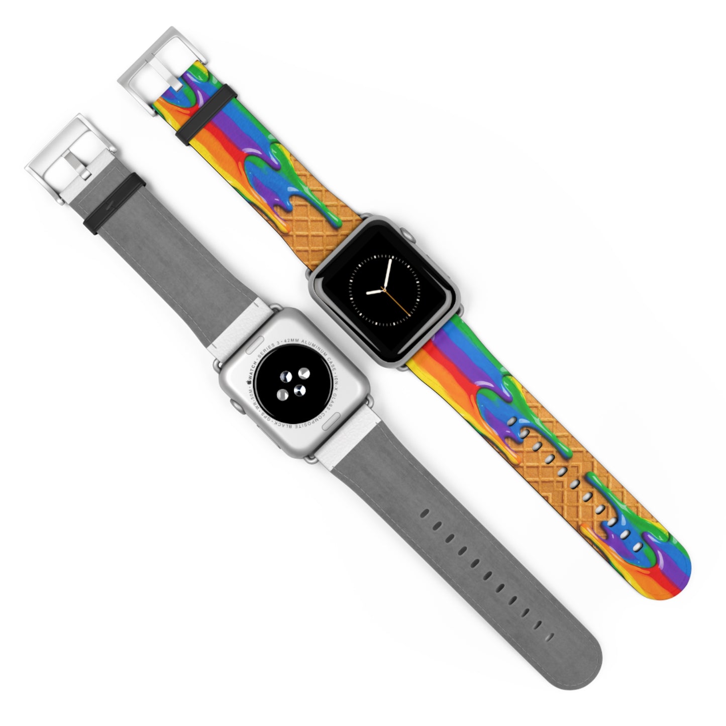 Waffle Rainbow Drip Apple Watch Band Colorful Faux Leather Strap