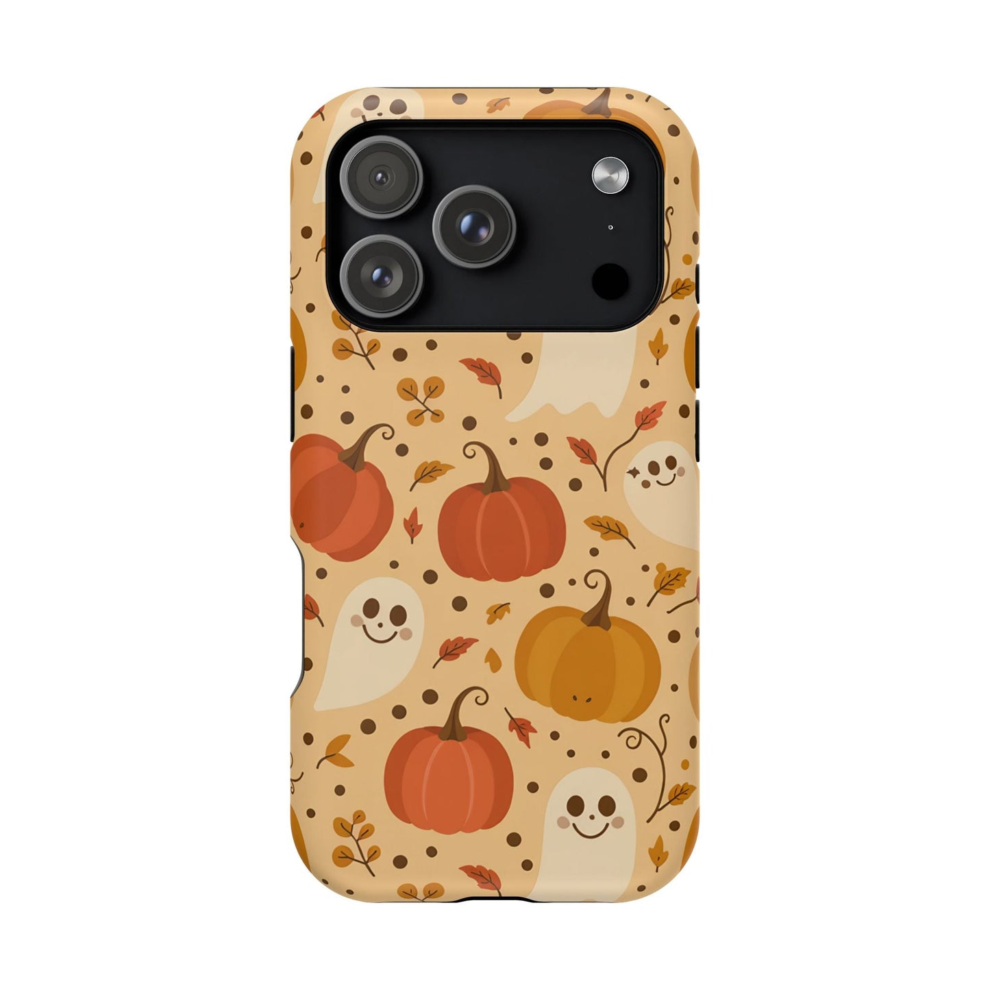 Spooky Pumpkins Halloween iPhone case with magnetic tough protective shell and ghost pumpkin design