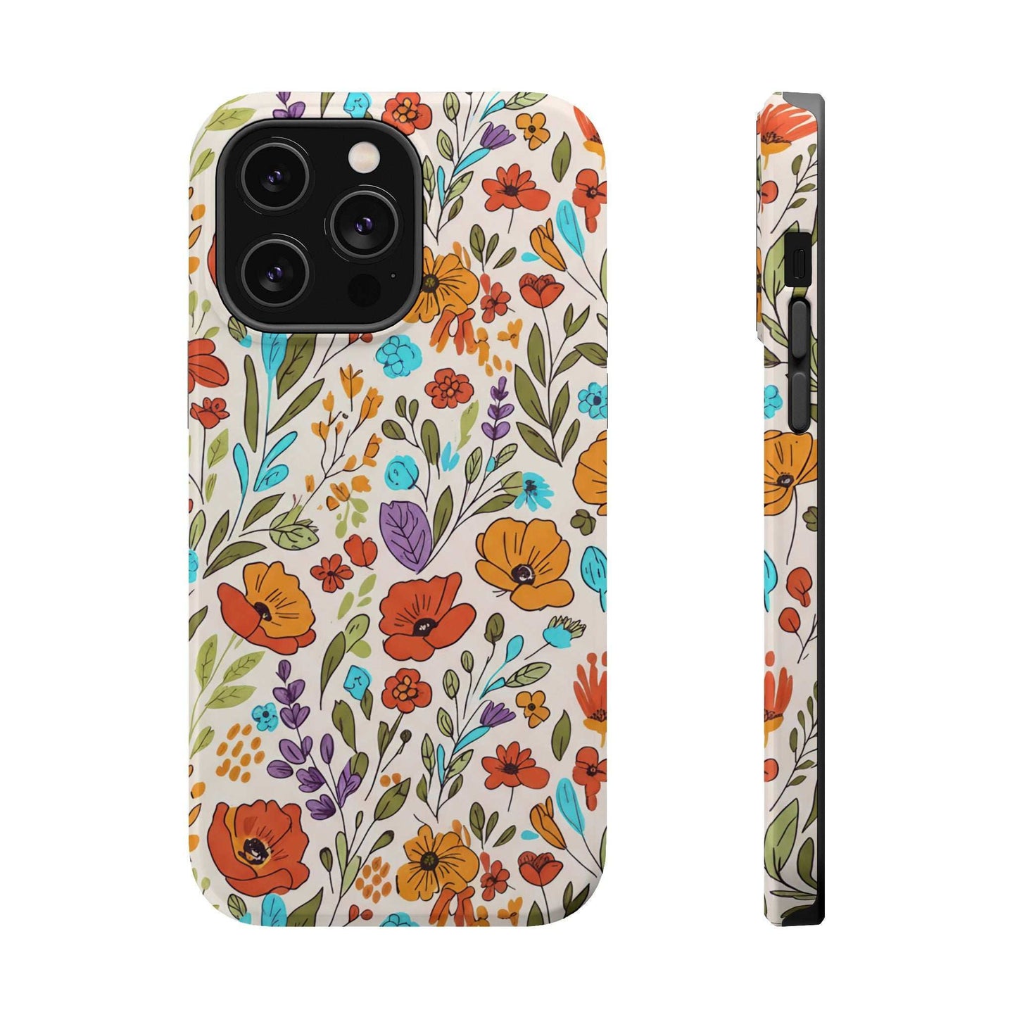 Floral Drawing iPhone Case — Magnetic Impact-Resistant Phone Cover