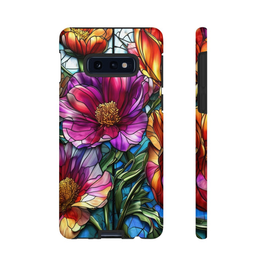 Samsung phone case with vibrant purple flower design, durable and protective with 3D wrap and UV color protection