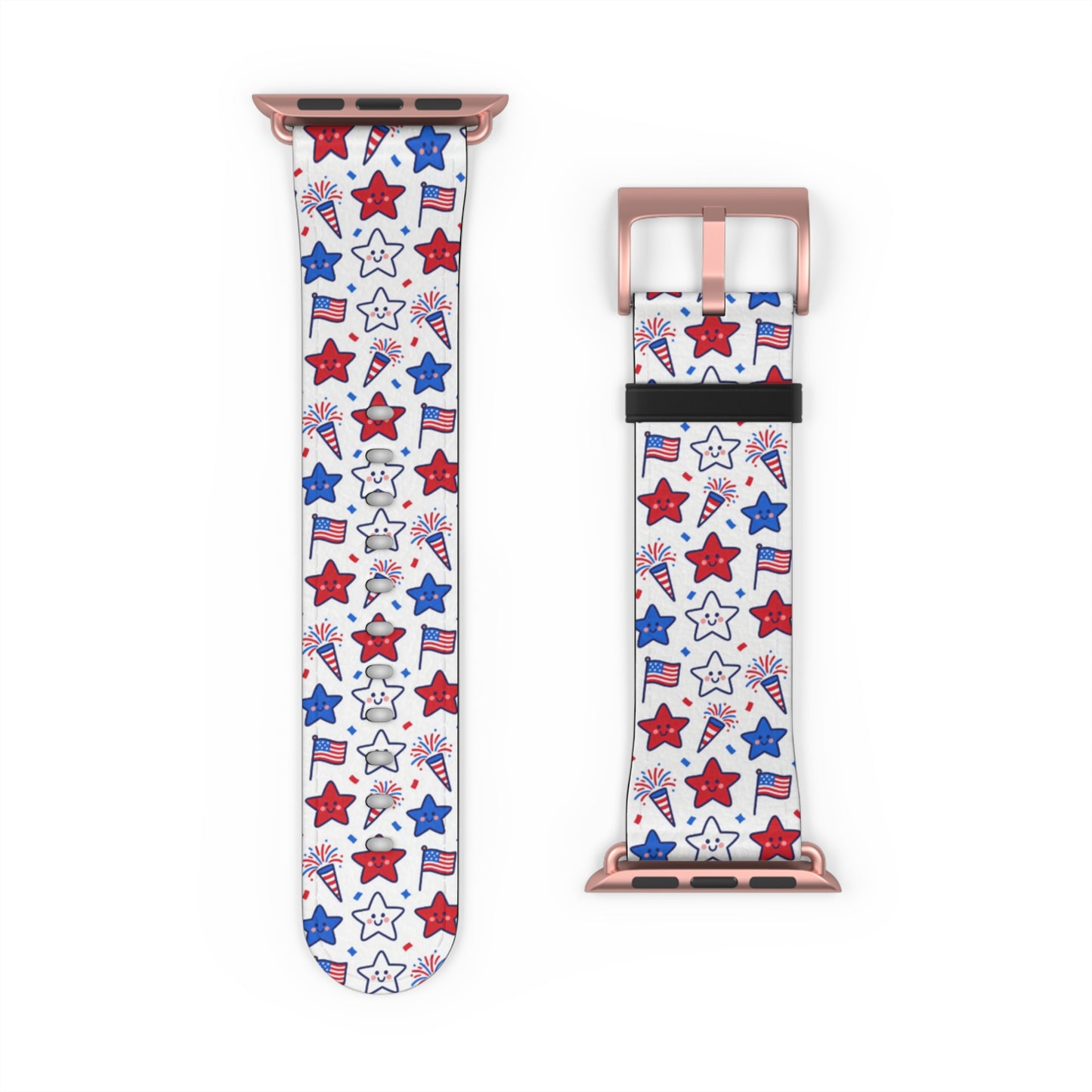 Kawaii 4th of July Apple Watch Band – Cute Patriotic Faux Leather Strap for Apple Watch Series 1–9, SE & Ultra
