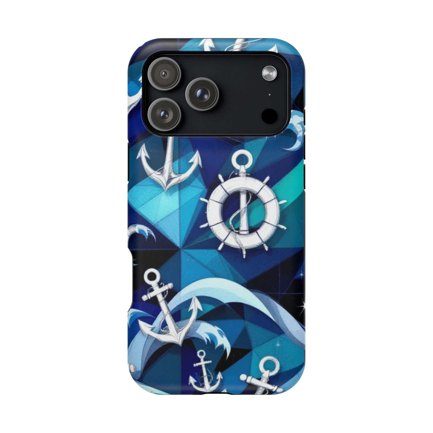 Nautical Anchors iPhone Case with blue maritime design and durable MagSafe protection