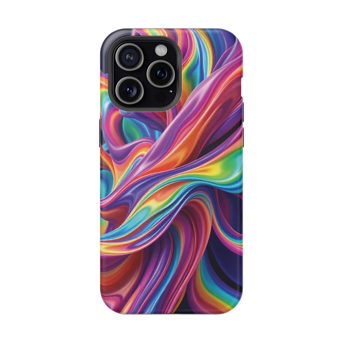 Vibrant Wrapping Rainbow Design iPhone tough case with durable dual-layer protection and built-in MagSafe magnet.